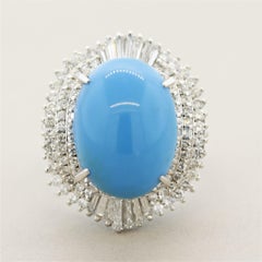 Large Turquoise Diamond Platinum Cocktail Ring
