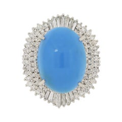 Large Turquoise Diamond Platinum Cocktail Ring
