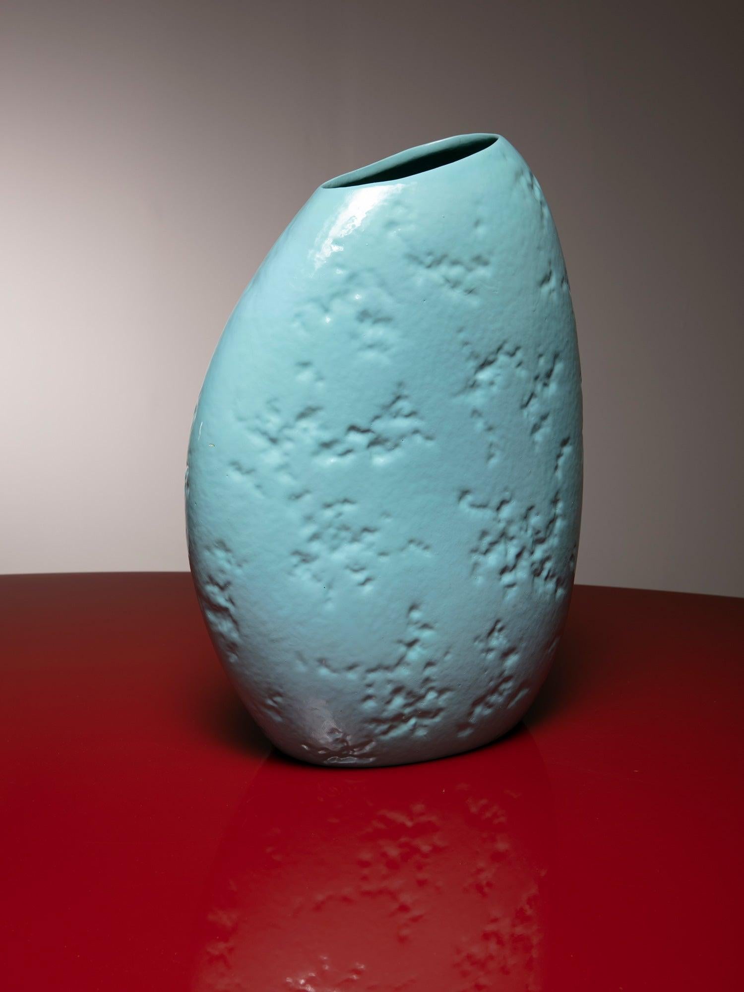 Oval asymmetrical ceramic vase by Guido Andloviz for SCI Laveno.