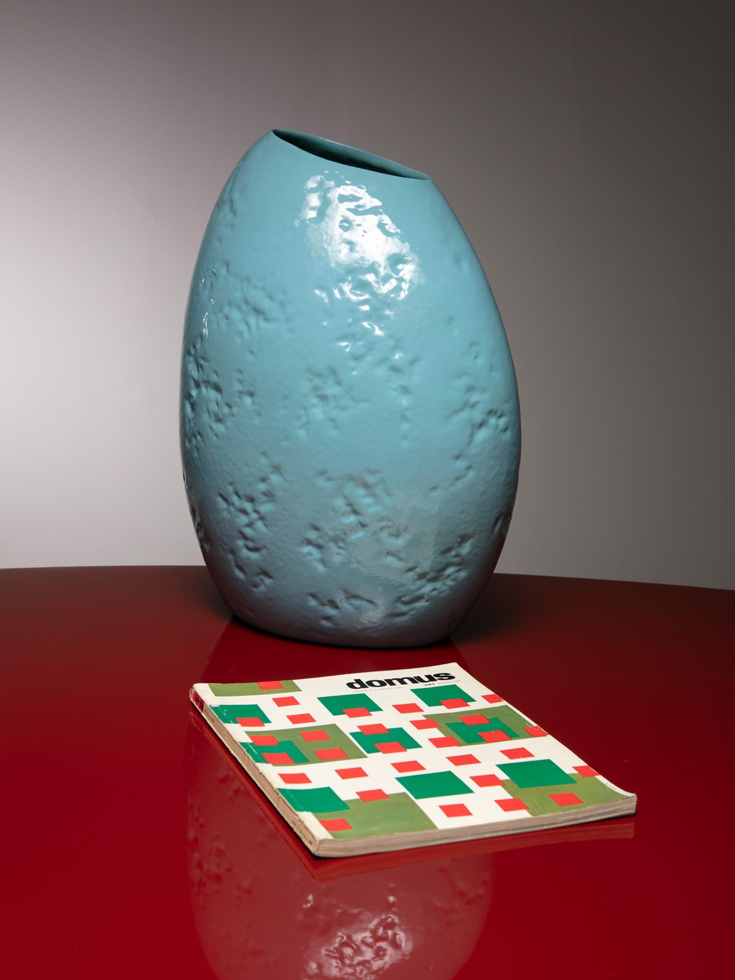 Large Turquoise Enamellerd Vase by Guido Andloviz for SCI Laveno, Italy, 1950s In Good Condition For Sale In Milan, IT
