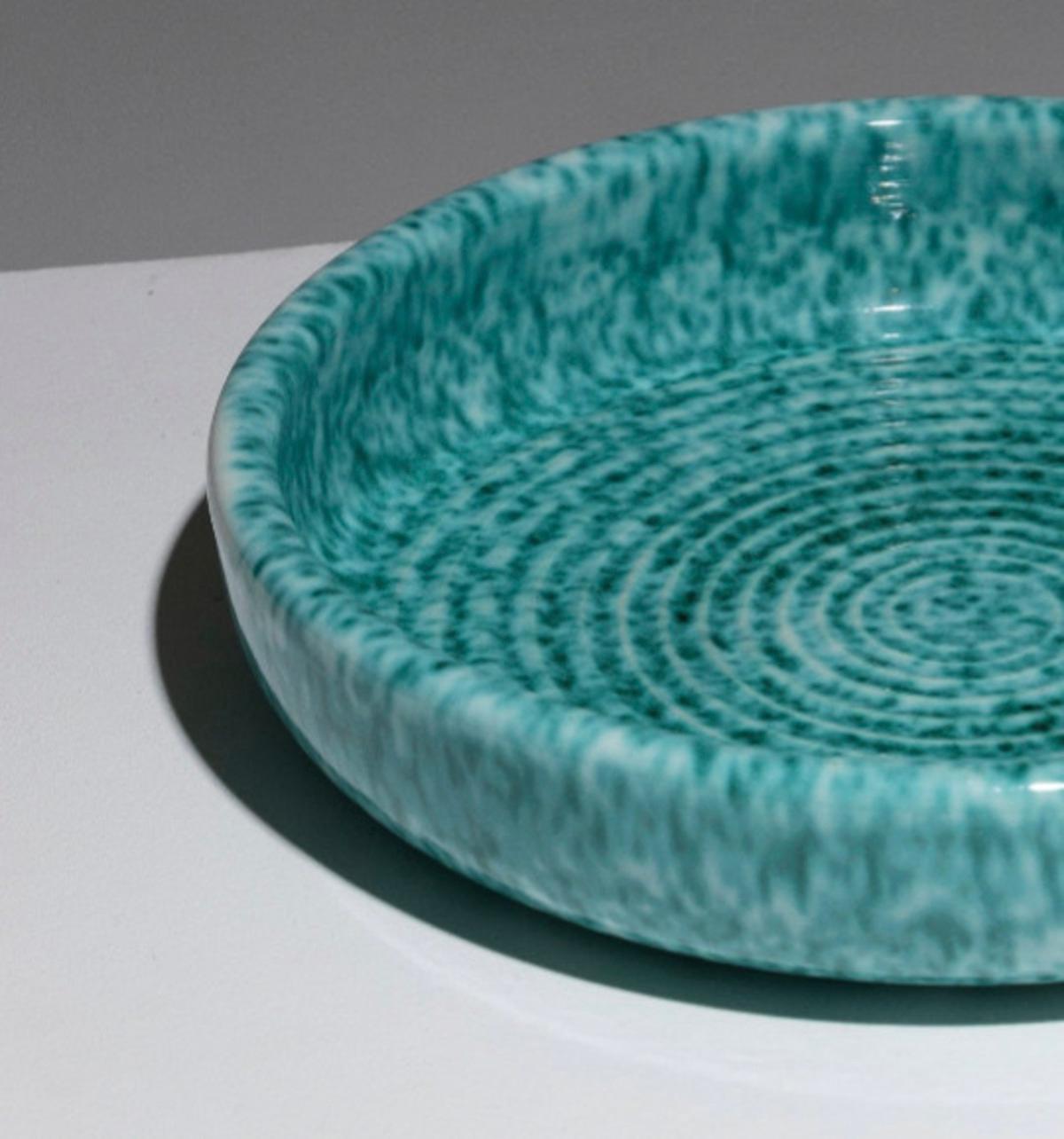 Large Turquoise Faience Bowl, Fernand Elchinger, 1950s In Good Condition For Sale In PARIS, FR