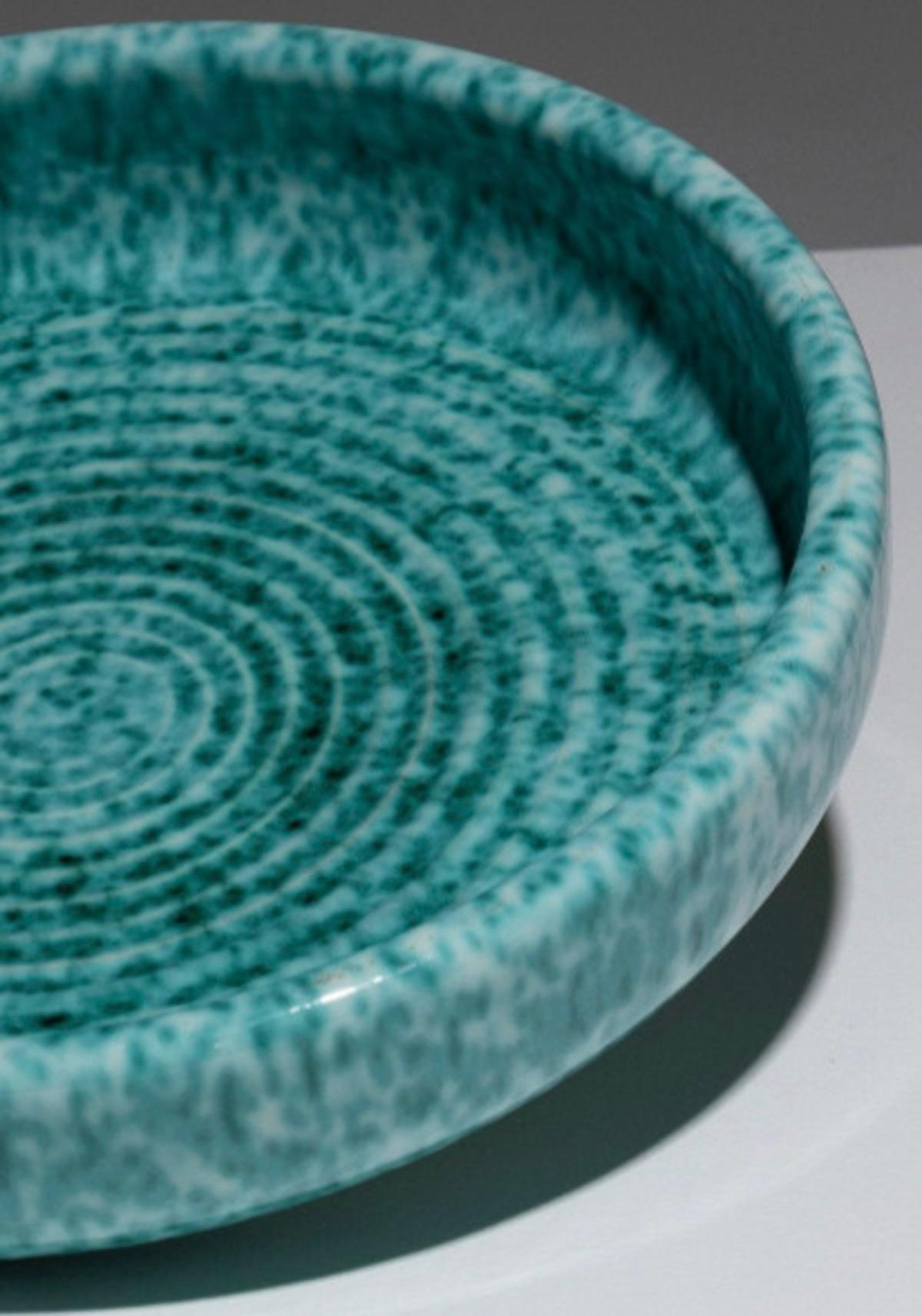 20th Century Large Turquoise Faience Bowl, Fernand Elchinger, 1950s For Sale