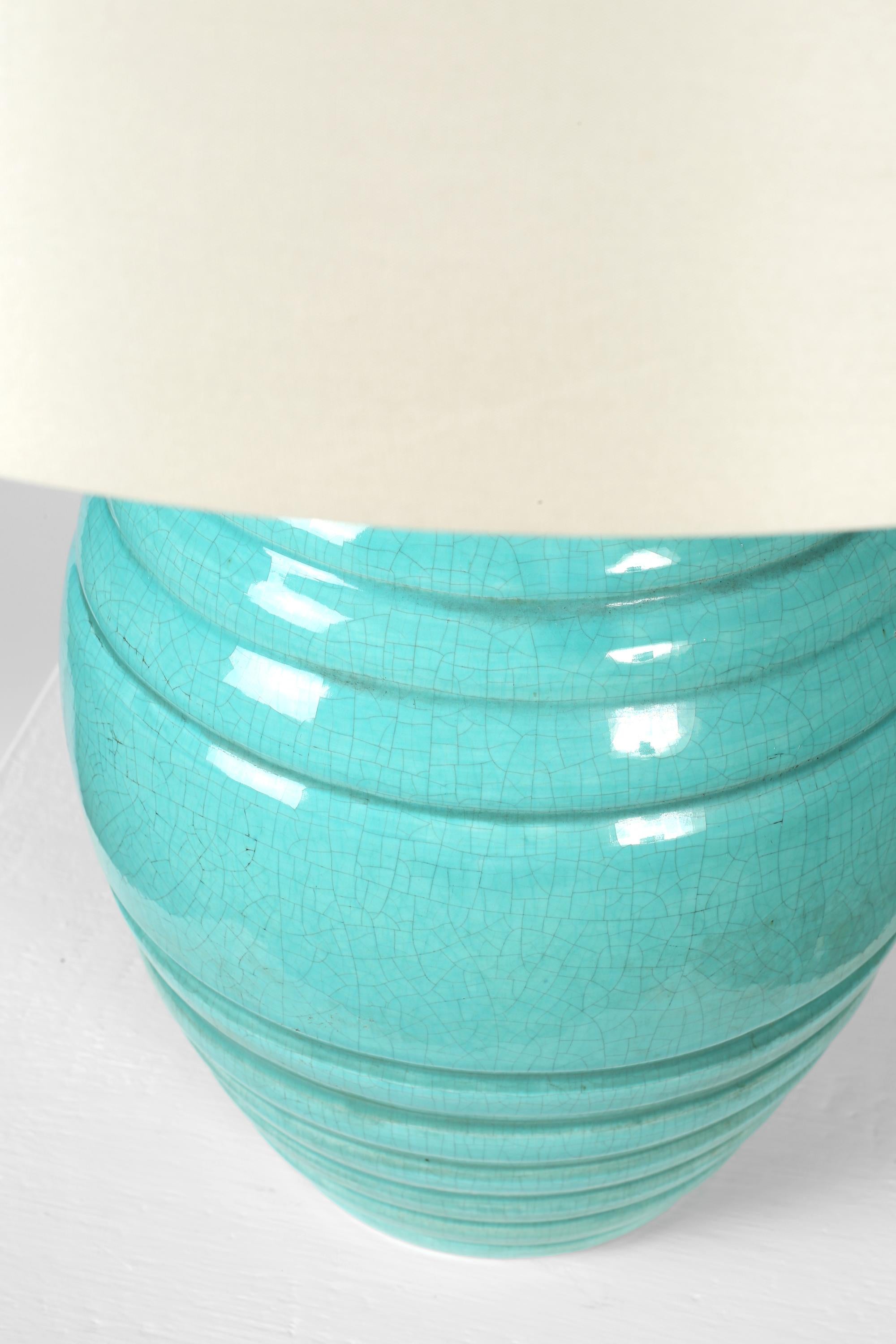 Large Turquoise French 1930s Art Deco Table Lamp For Sale 5