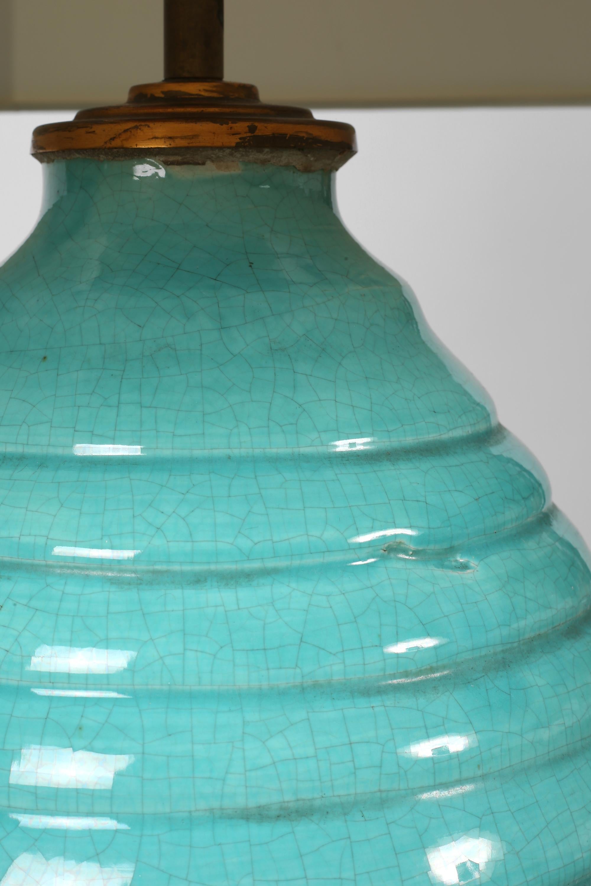 Large Turquoise French 1930s Art Deco Table Lamp For Sale 1