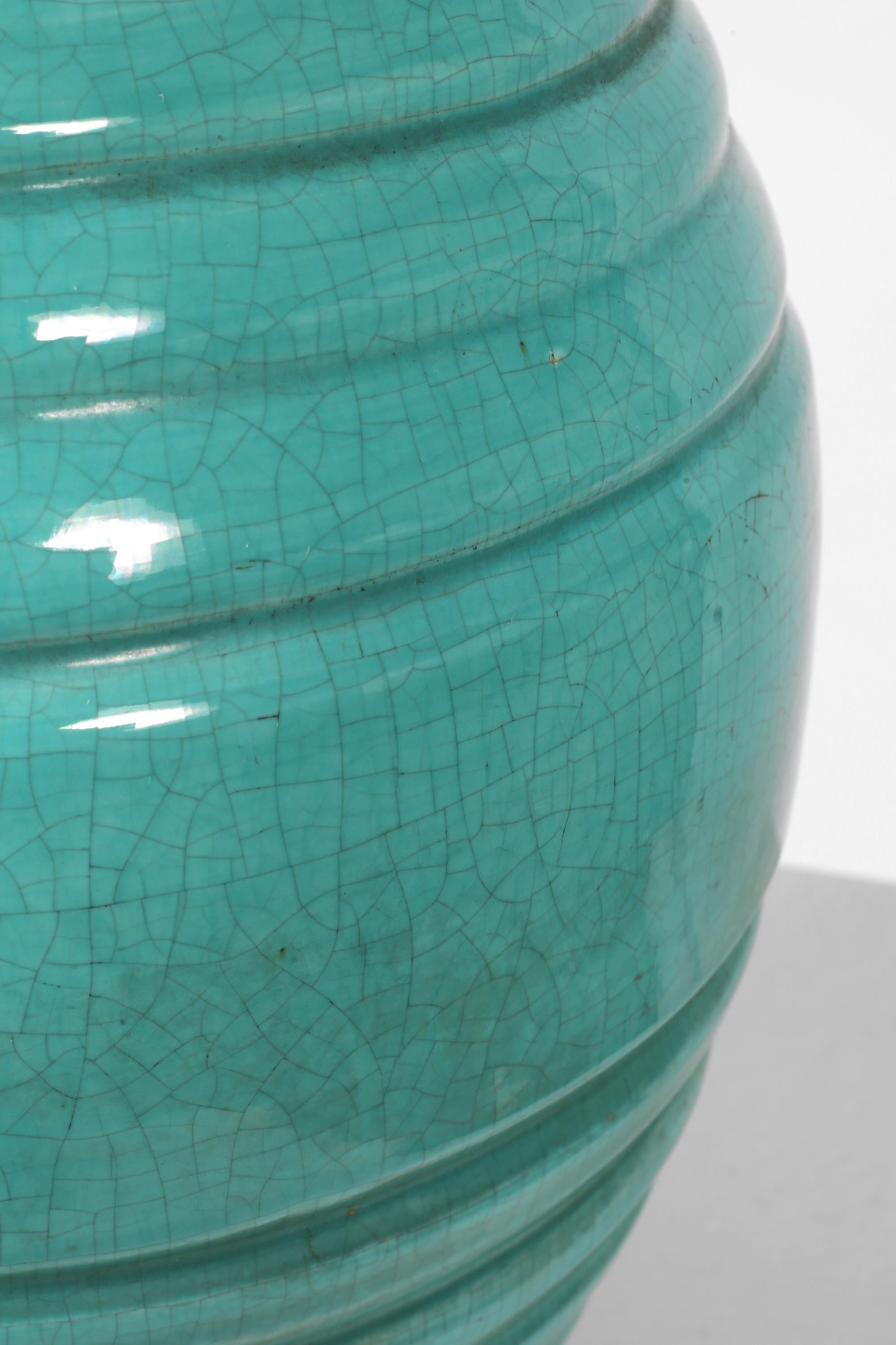 Large Turquoise French 1930s Art Deco Table Lamp For Sale 2
