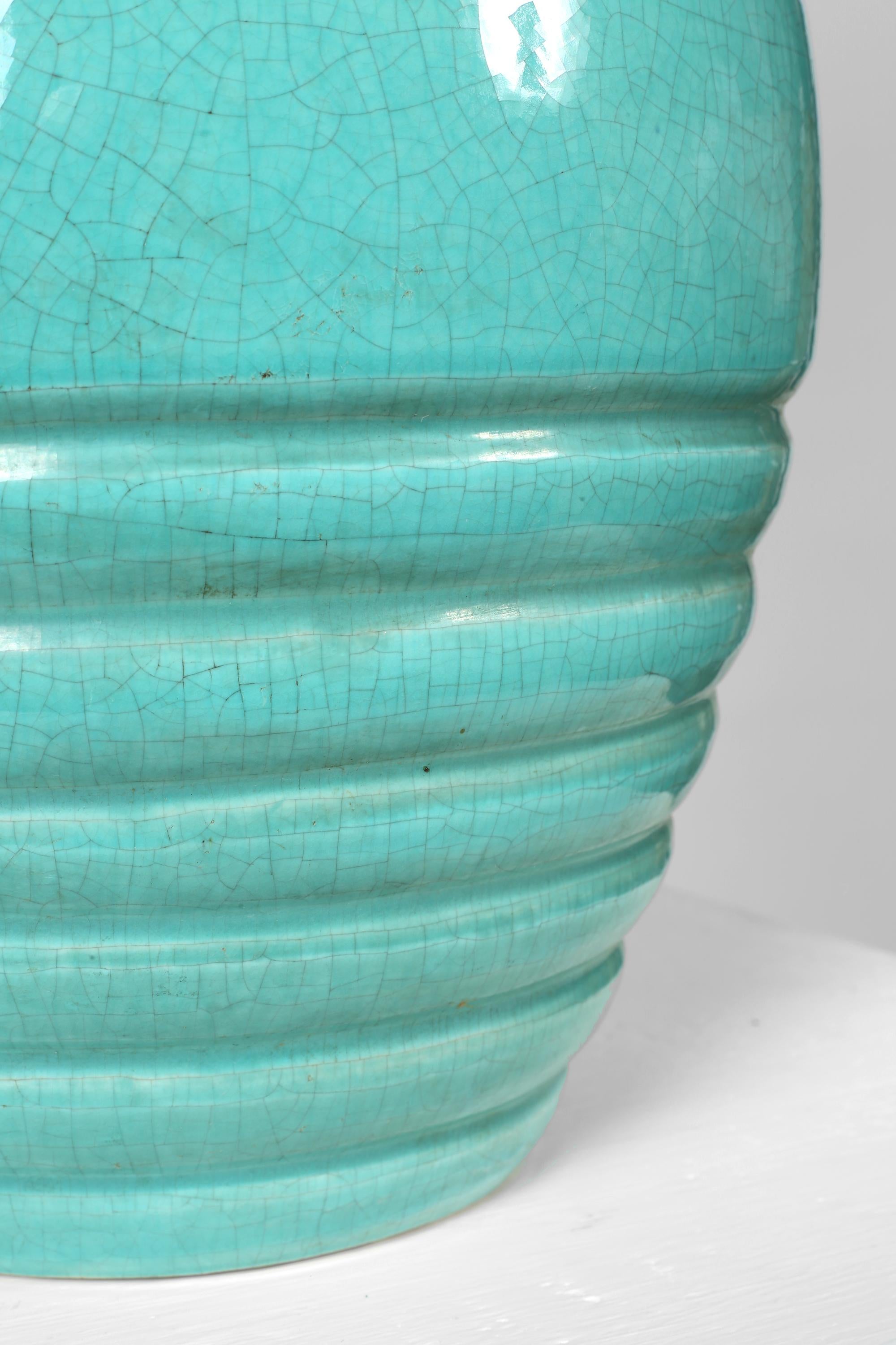 Large Turquoise French 1930s Art Deco Table Lamp For Sale 3
