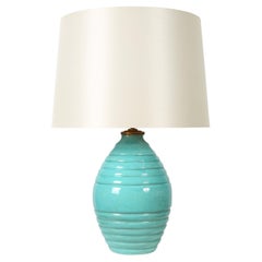 Large Turquoise French 1930s Art Deco Table Lamp