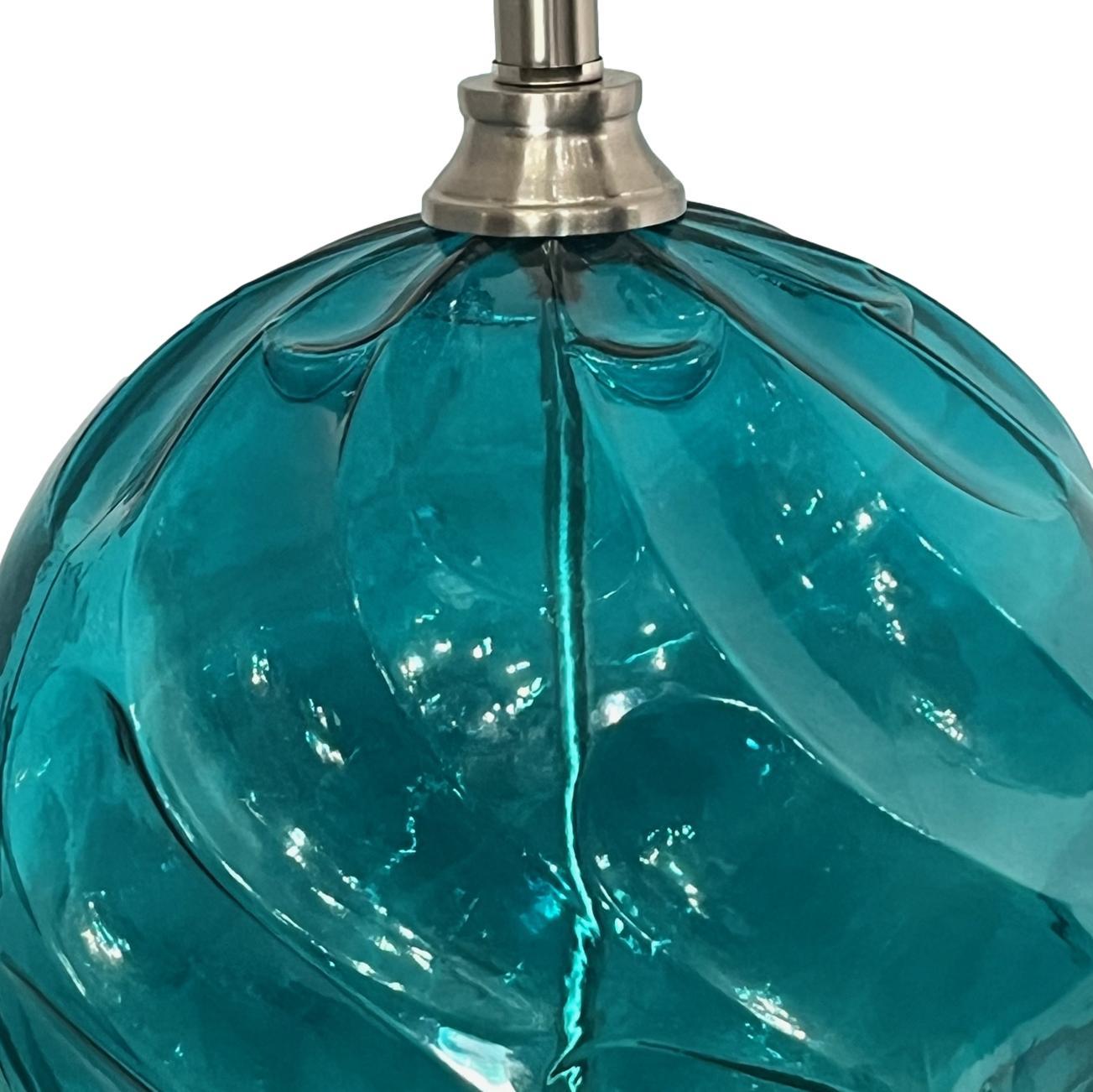 Italian Large Turquoise Glass Table Lamp For Sale
