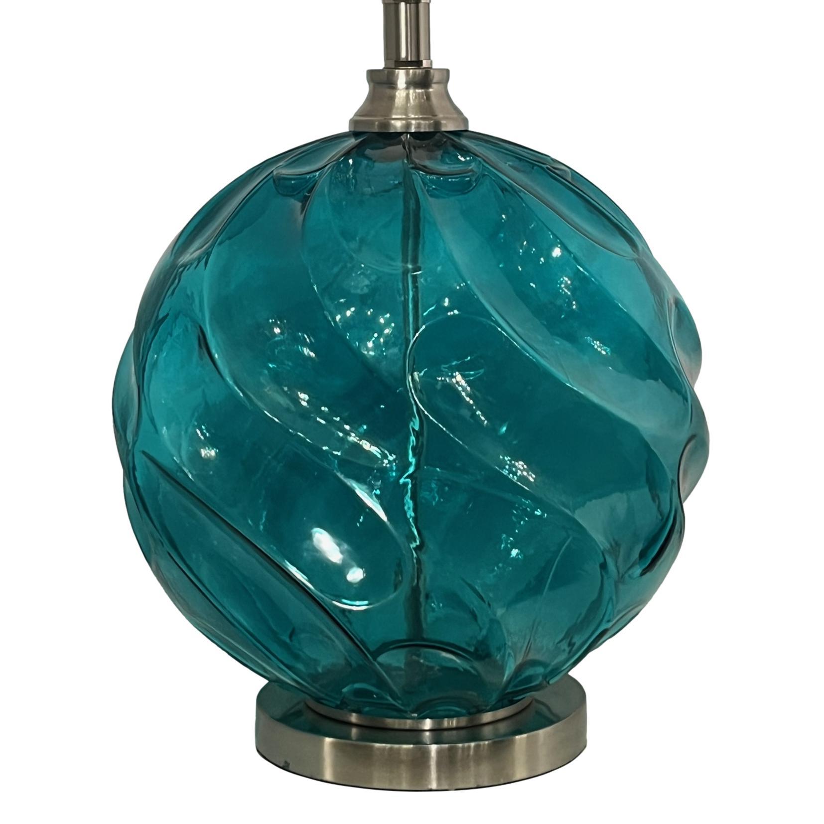 Large Turquoise Glass Table Lamp In Good Condition For Sale In New York, NY