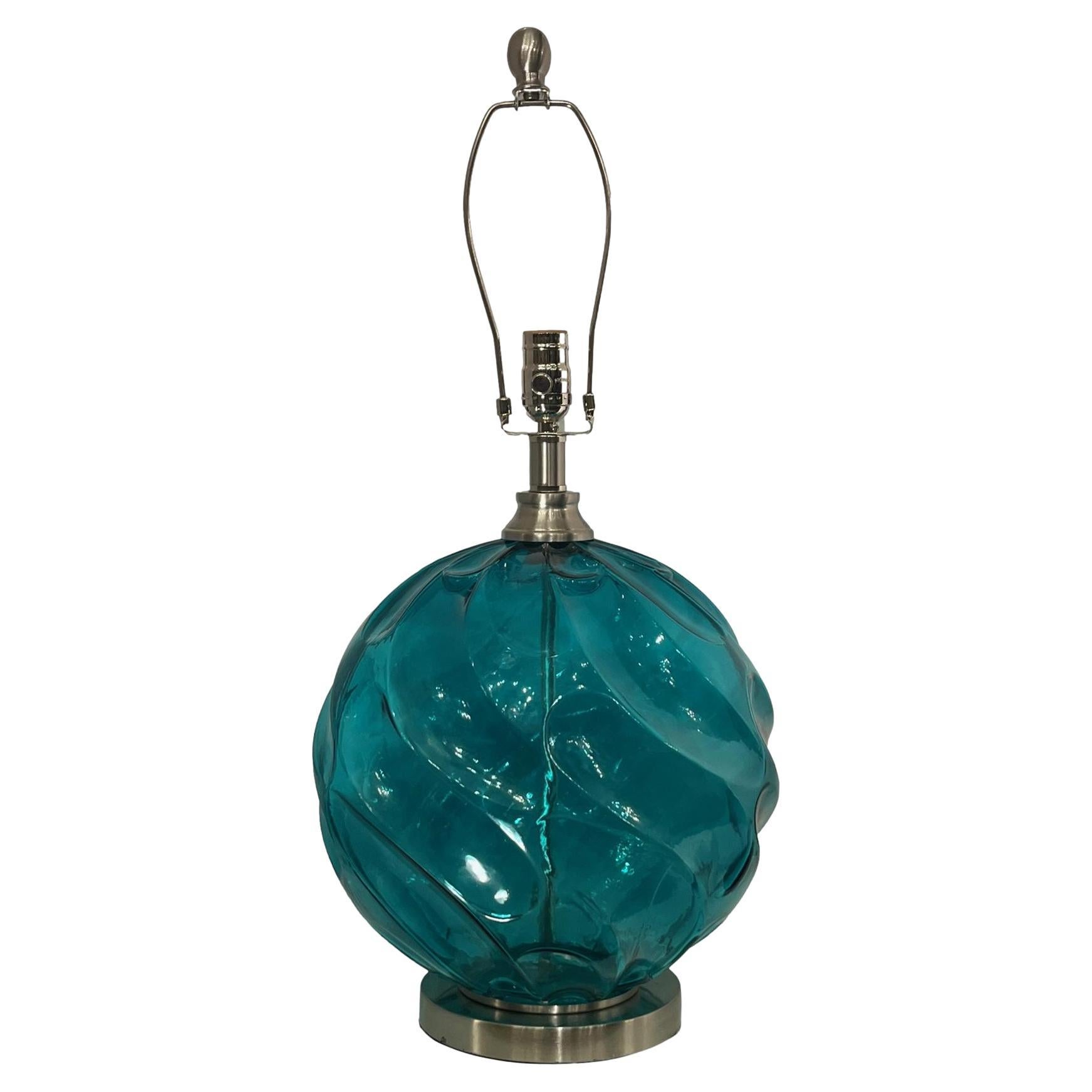 Large Turquoise Glass Table Lamp For Sale