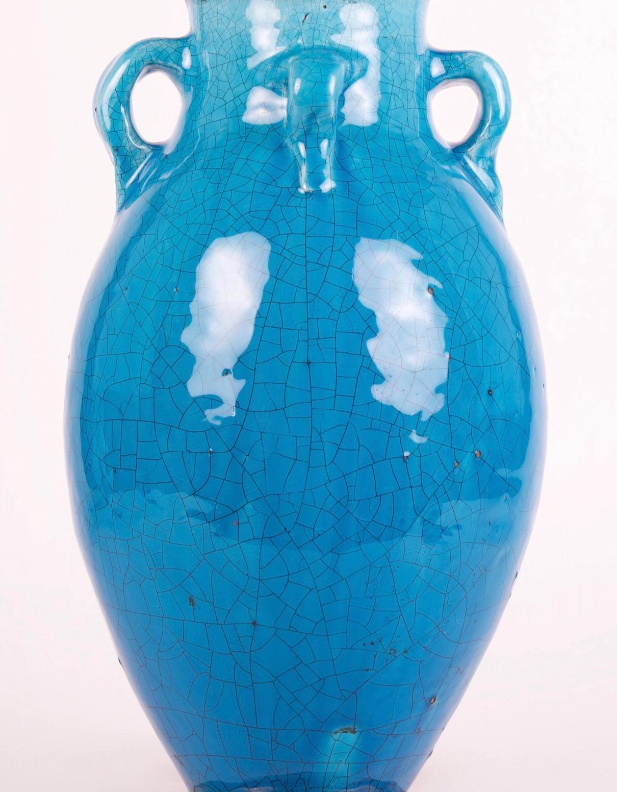 Perse Grande lampe de bureau d'antiquités émaillée turquoise en vente