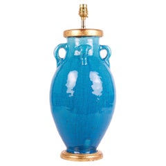 Large Turquoise Glazed Used Table Lamp