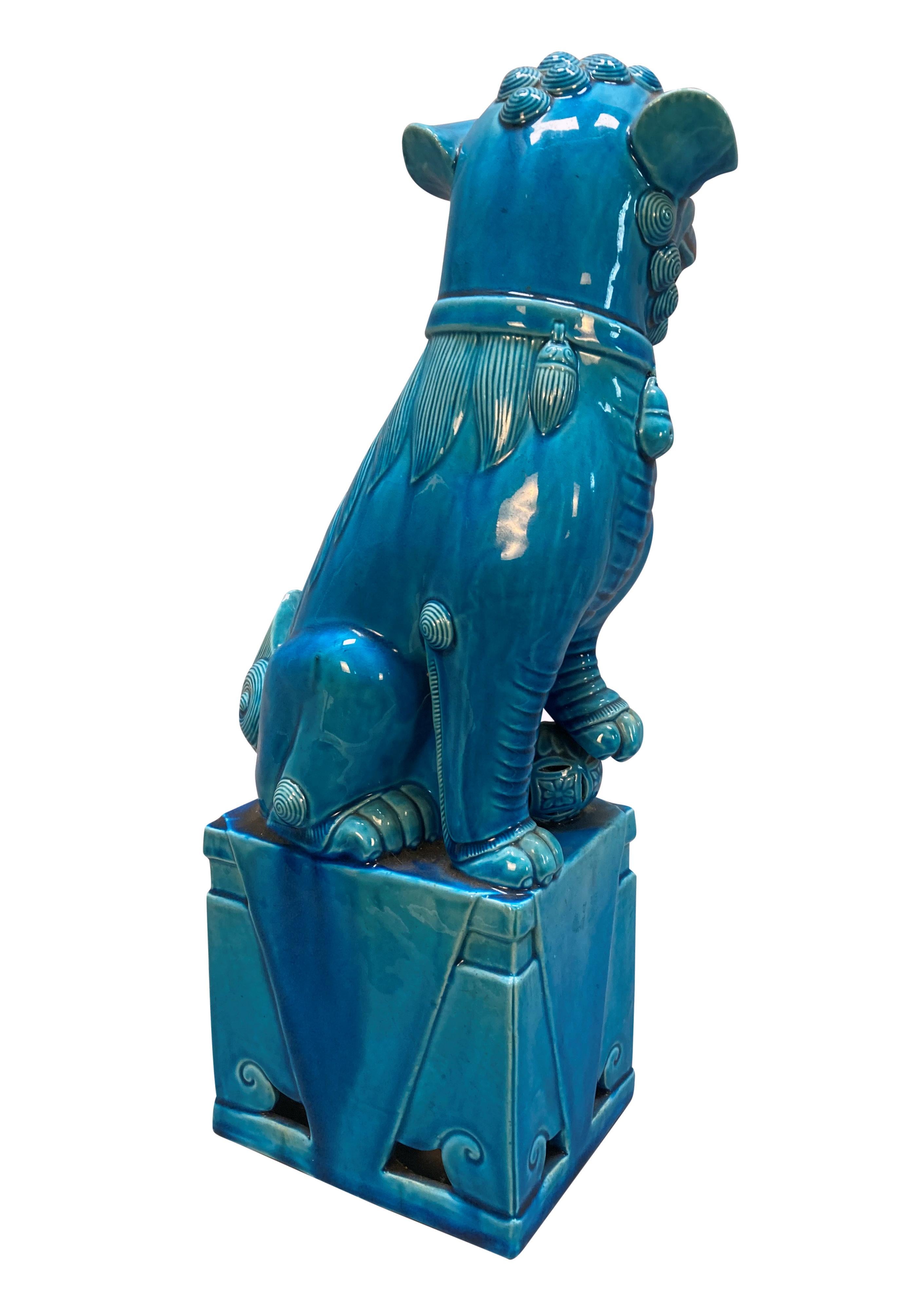 Chinois Grand chien de Foo chinois émaillé turquoise en vente