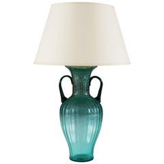 Large Turquoise Murano Glass Vase with Handles as a Table Lamp