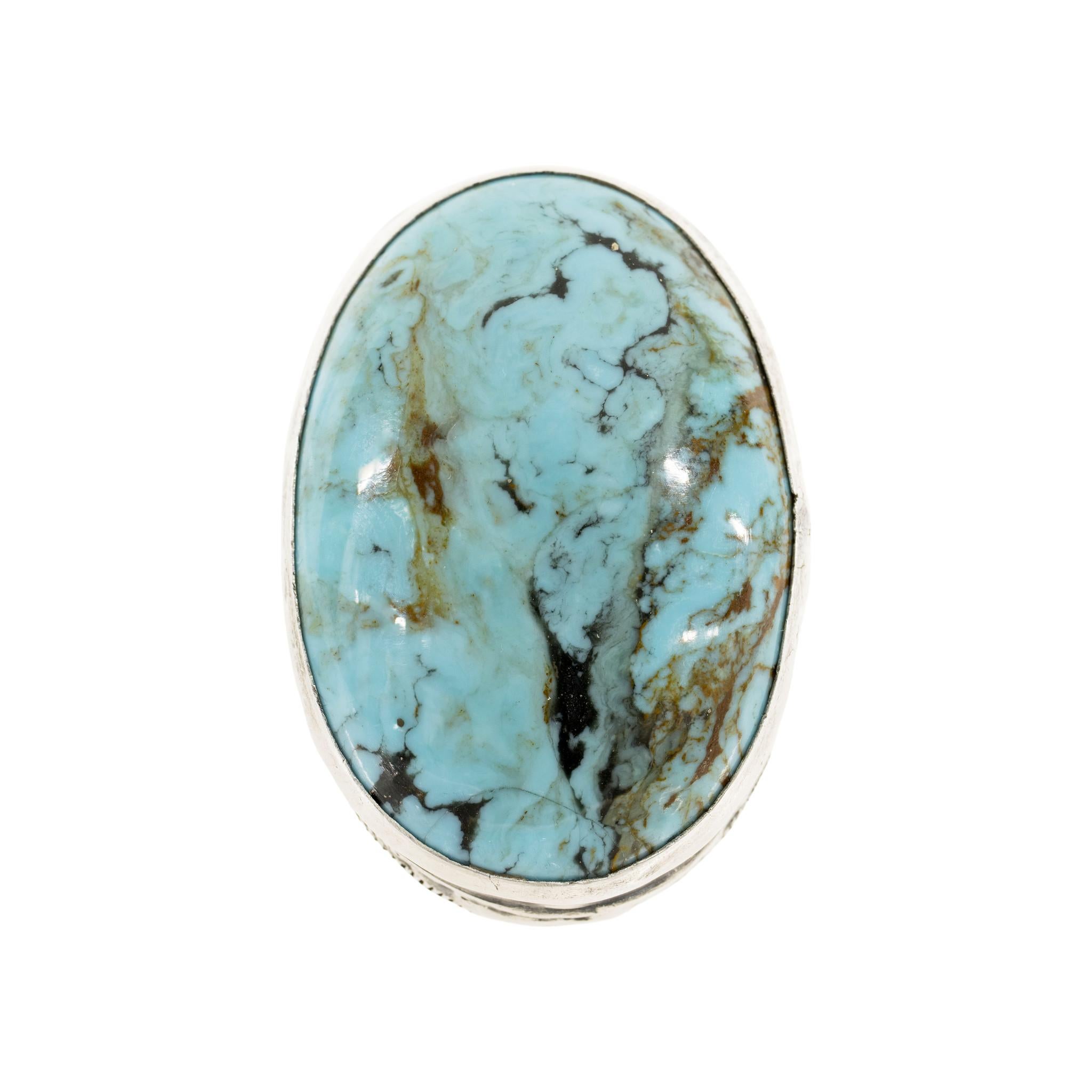 Very large sterling silver and Kingman turquoise ring. Natural untreated 1 3/4