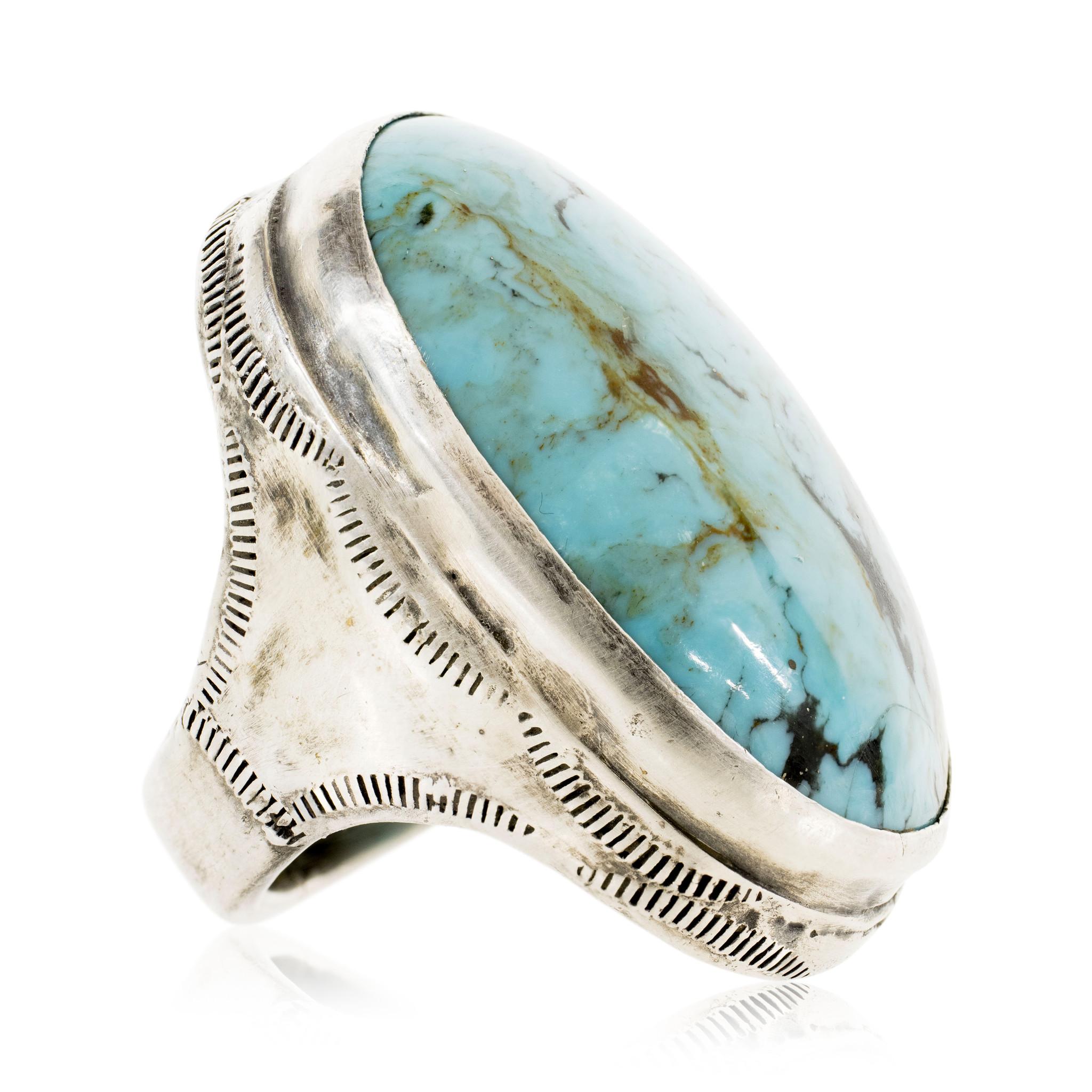 Old Mine Cut Large Turquoise Ring For Sale