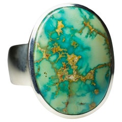 Large Turquoise Silver Ring Polychrome Seaweed Seafoam Green Color Natural Gem