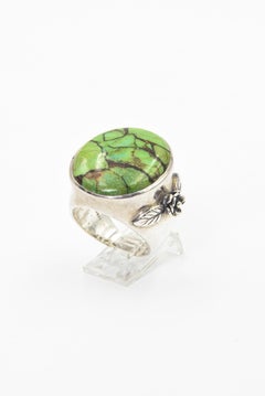 Large Turquoise Sterling Silver Ring with Flower