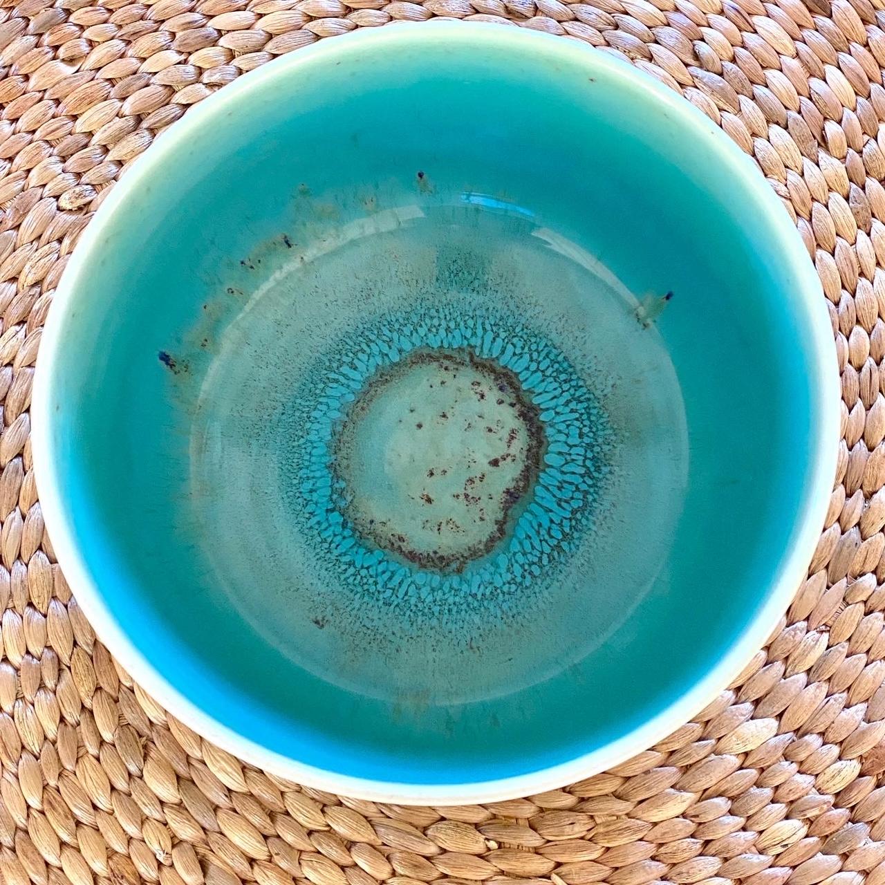 Large Turquoise Stoneware Cup Dish Signed by Stig Lindberg for Gustavsberg For Sale 1