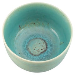 Large Turquoise Stoneware Cup Dish Signed by Stig Lindberg for Gustavsberg