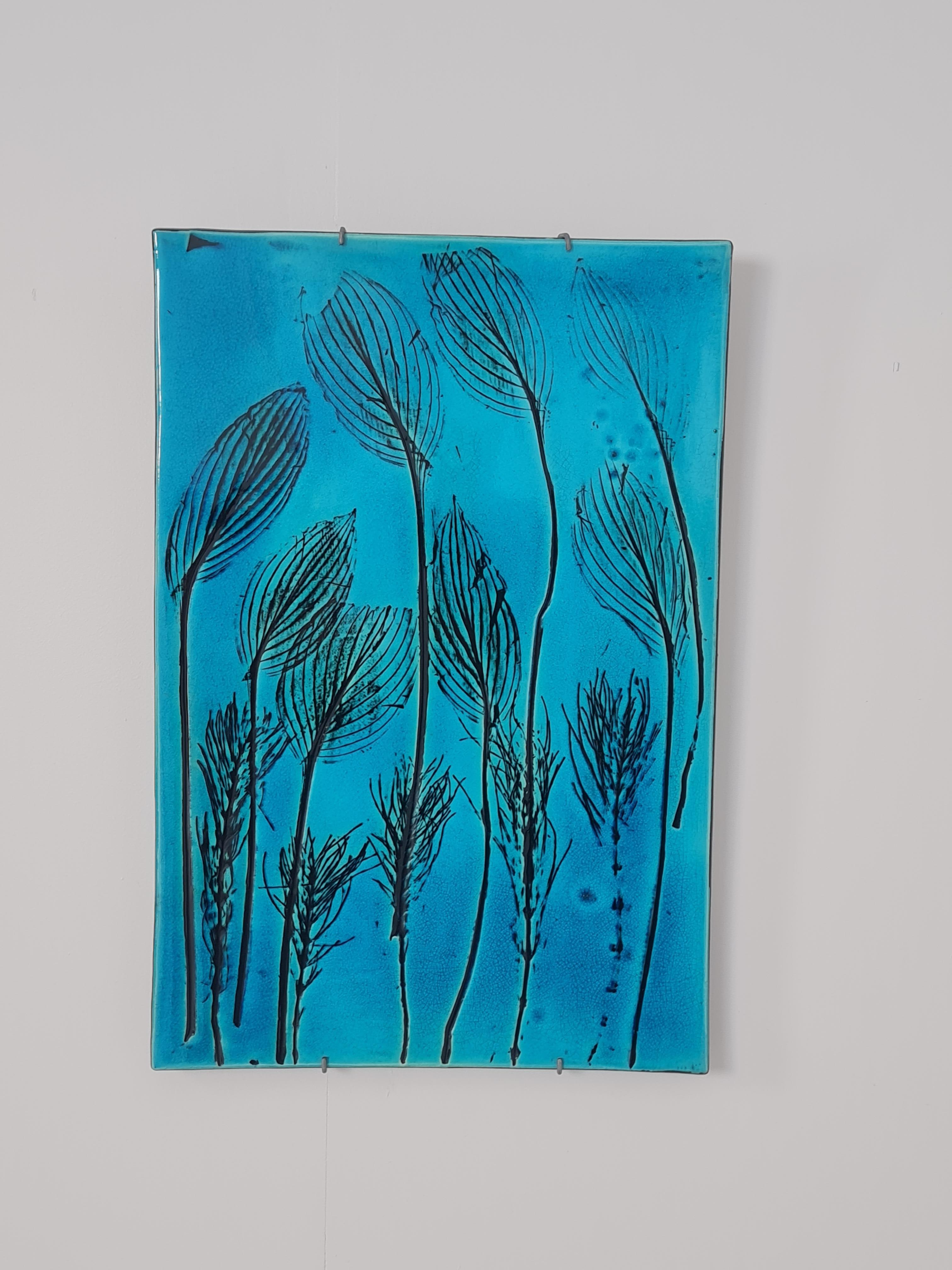 Grand relief mural à motif de feuilles en turquoise Toini Muona pour Arabia, années 1950 en vente 4