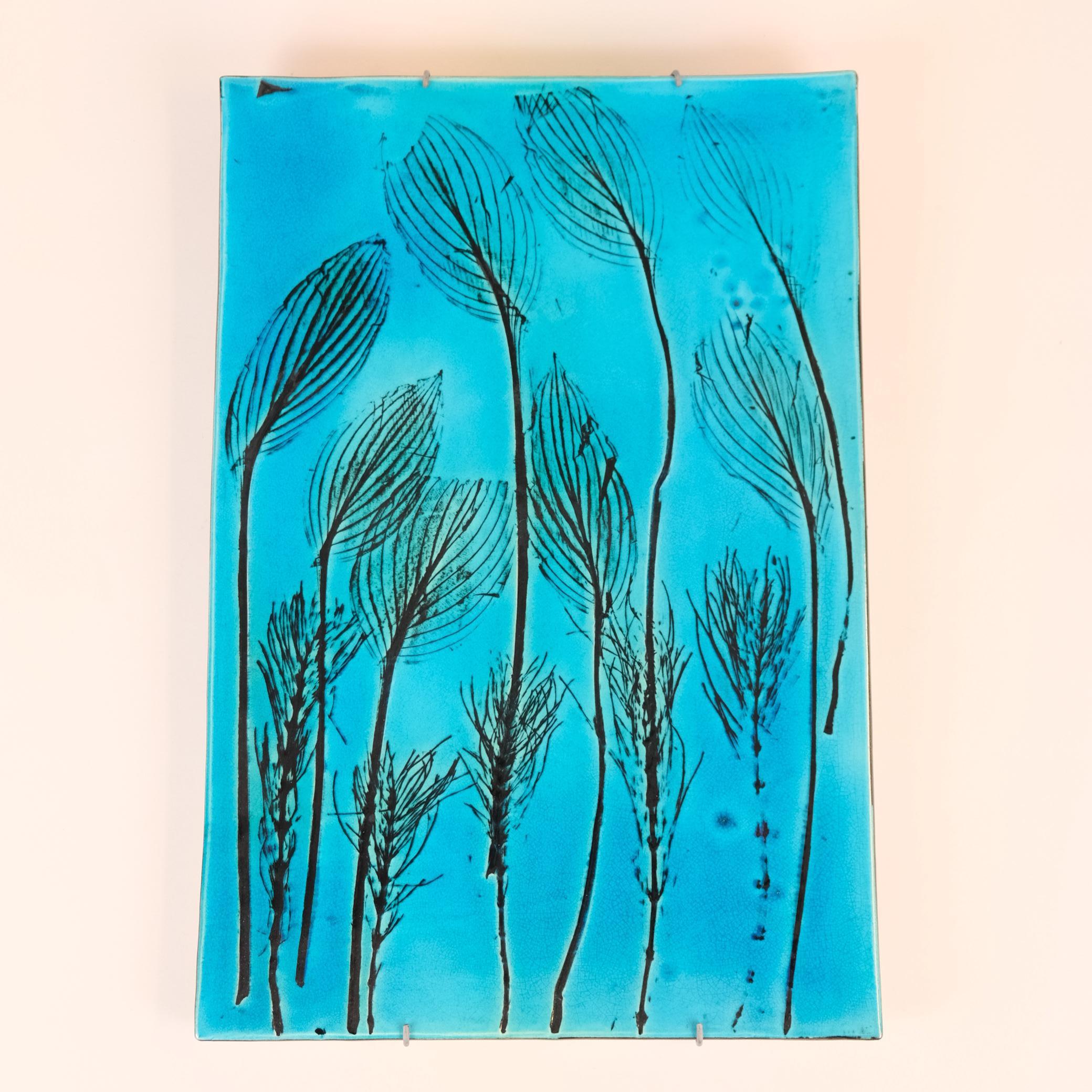 Gran relieve de pared con motivo de hojas Toini Muona en turquesa para Arabia, años 50 en Bueno estado para la venta en Helsinki, FI