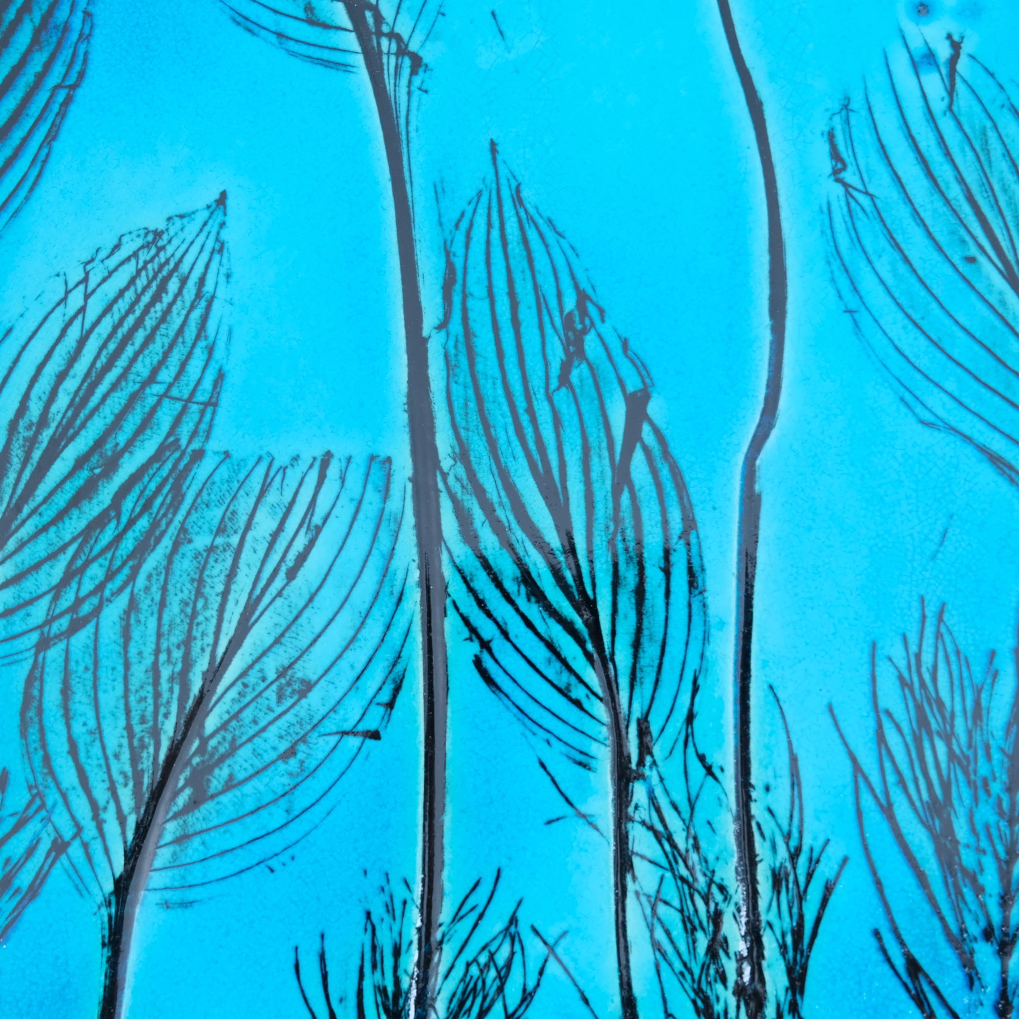 Grand relief mural à motif de feuilles en turquoise Toini Muona pour Arabia, années 1950 en vente 1