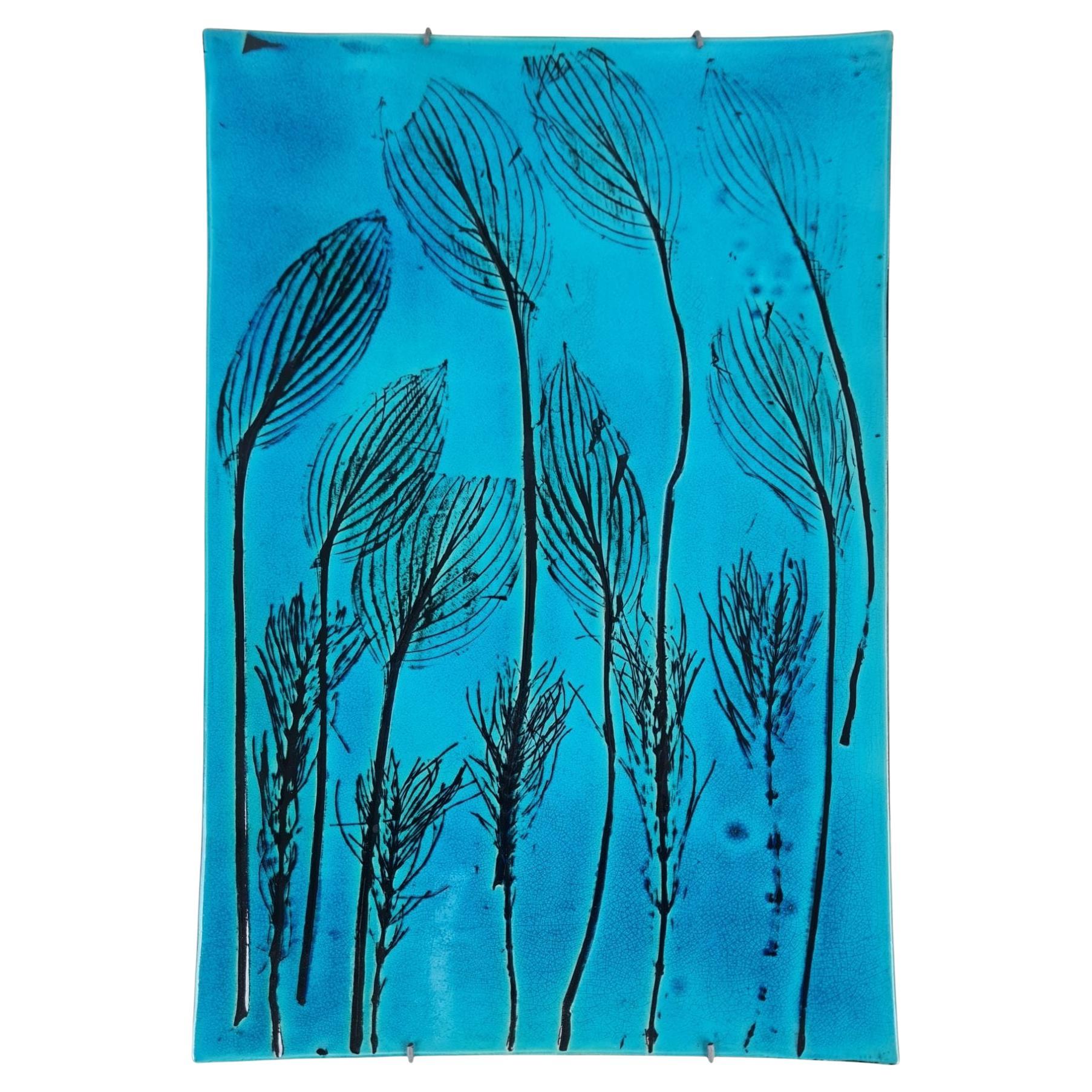 Grand relief mural à motif de feuilles en turquoise Toini Muona pour Arabia, années 1950