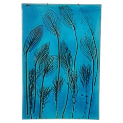 Large Turquoise Toini Muona Leaf Pattern Wall Relief for Arabia, 1950s