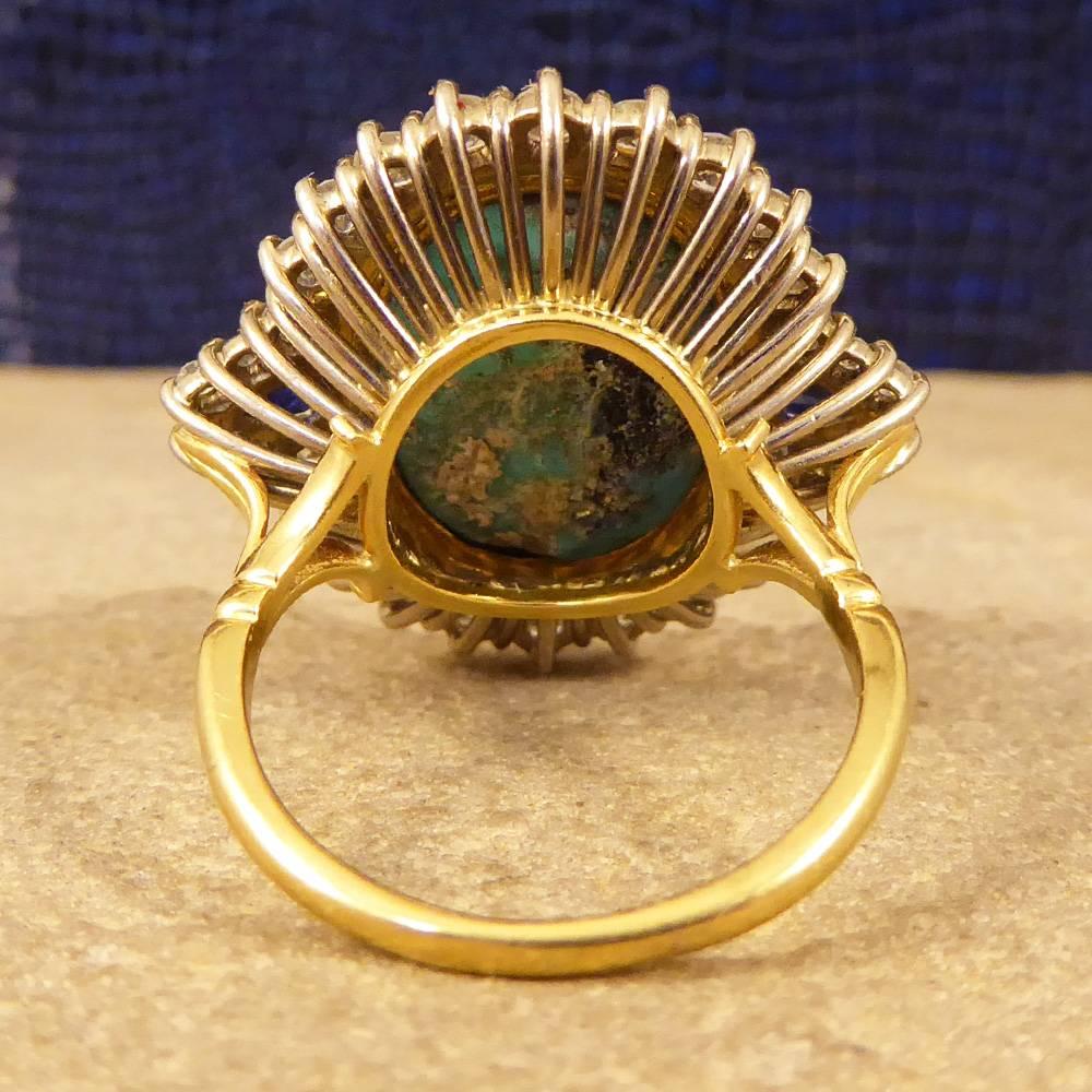 Large Turquoise, Sapphire and Diamond Cluster 18 Carat Gold Ring In Good Condition In Yorkshire, West Yorkshire