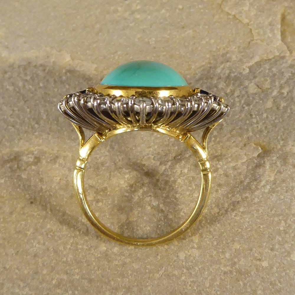 Large Turquoise, Sapphire and Diamond Cluster 18 Carat Gold Ring 3