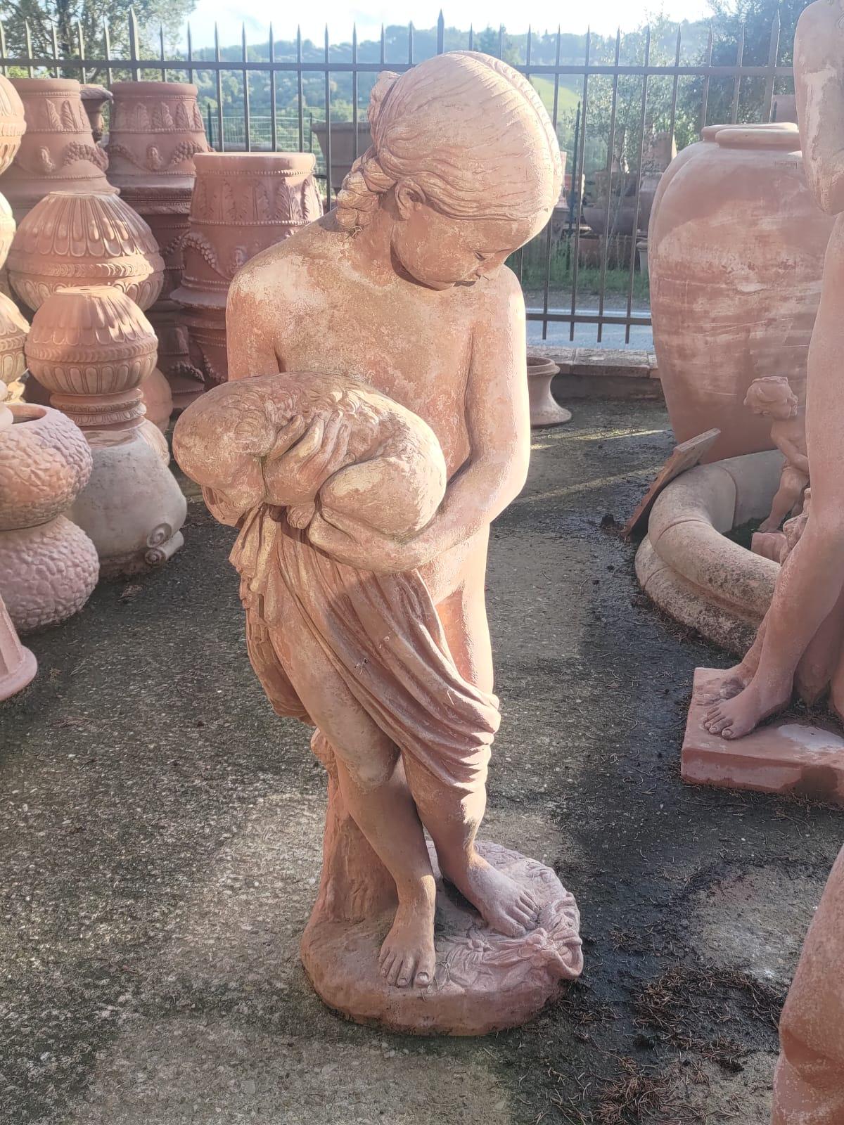 Terre cuite Grande statue toscanne en terre cuite - 115 cm en vente