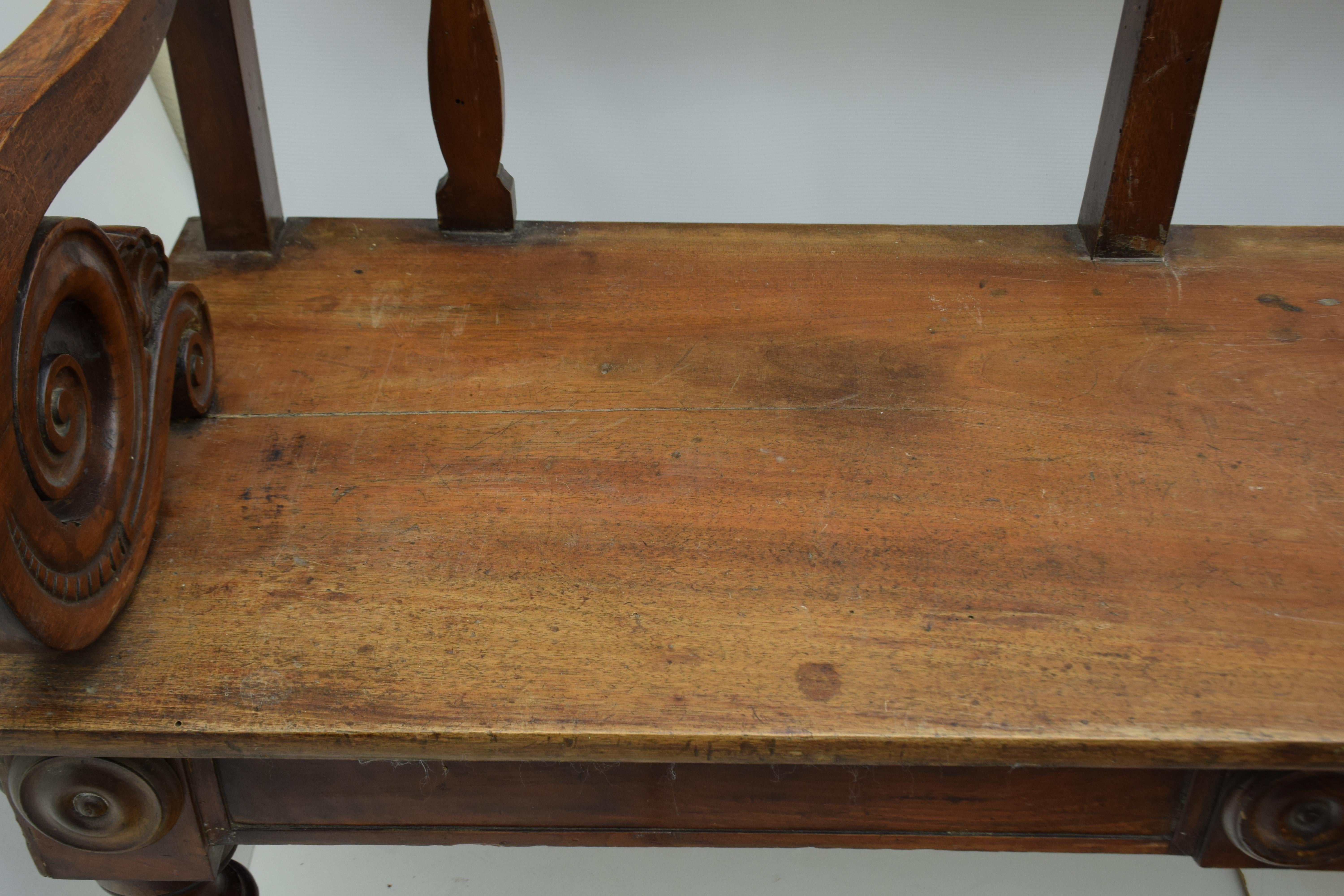 Large Tuscan Walnut Bench Early 19th Century with Carved Armrests 6