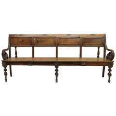 Large Tuscan Walnut Bench Early 19th Century with Carved Armrests