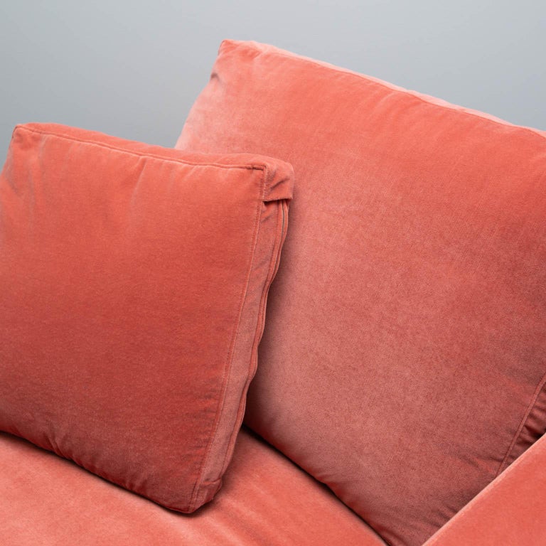 Large Tuxedo Arm Swivel Club Chair in Salmon Velvet at 1stDibs