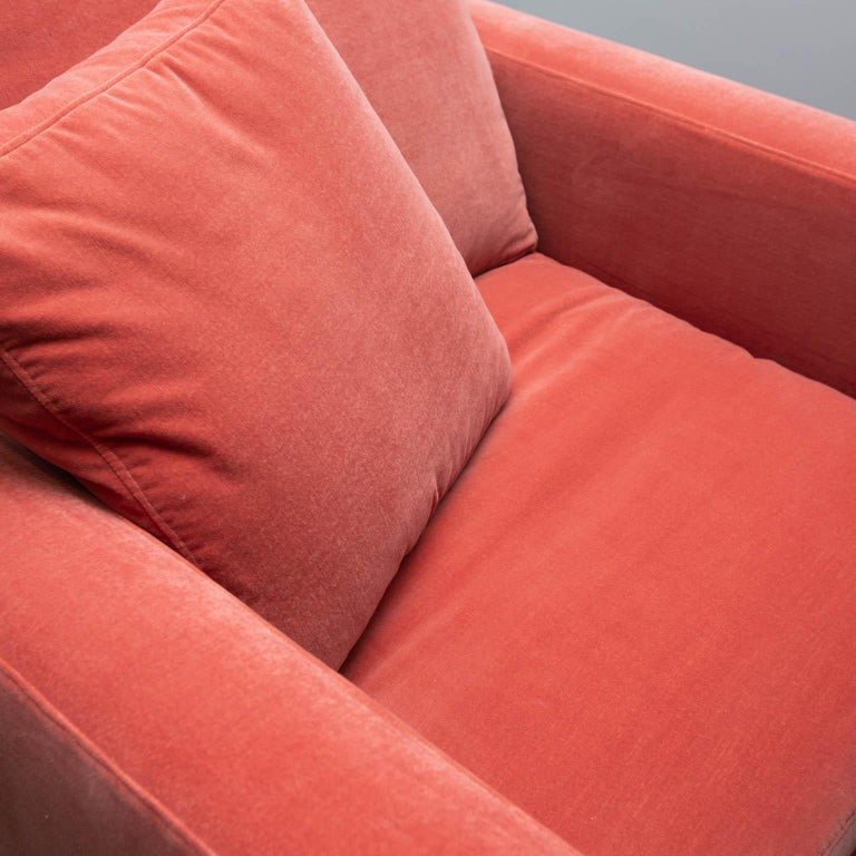 Large Tuxedo Arm Swivel Club Chair in Salmon Velvet at 1stDibs