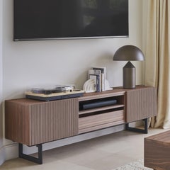 French handcrafted large tv cabinet in walnut - design by Christophe Lecomte