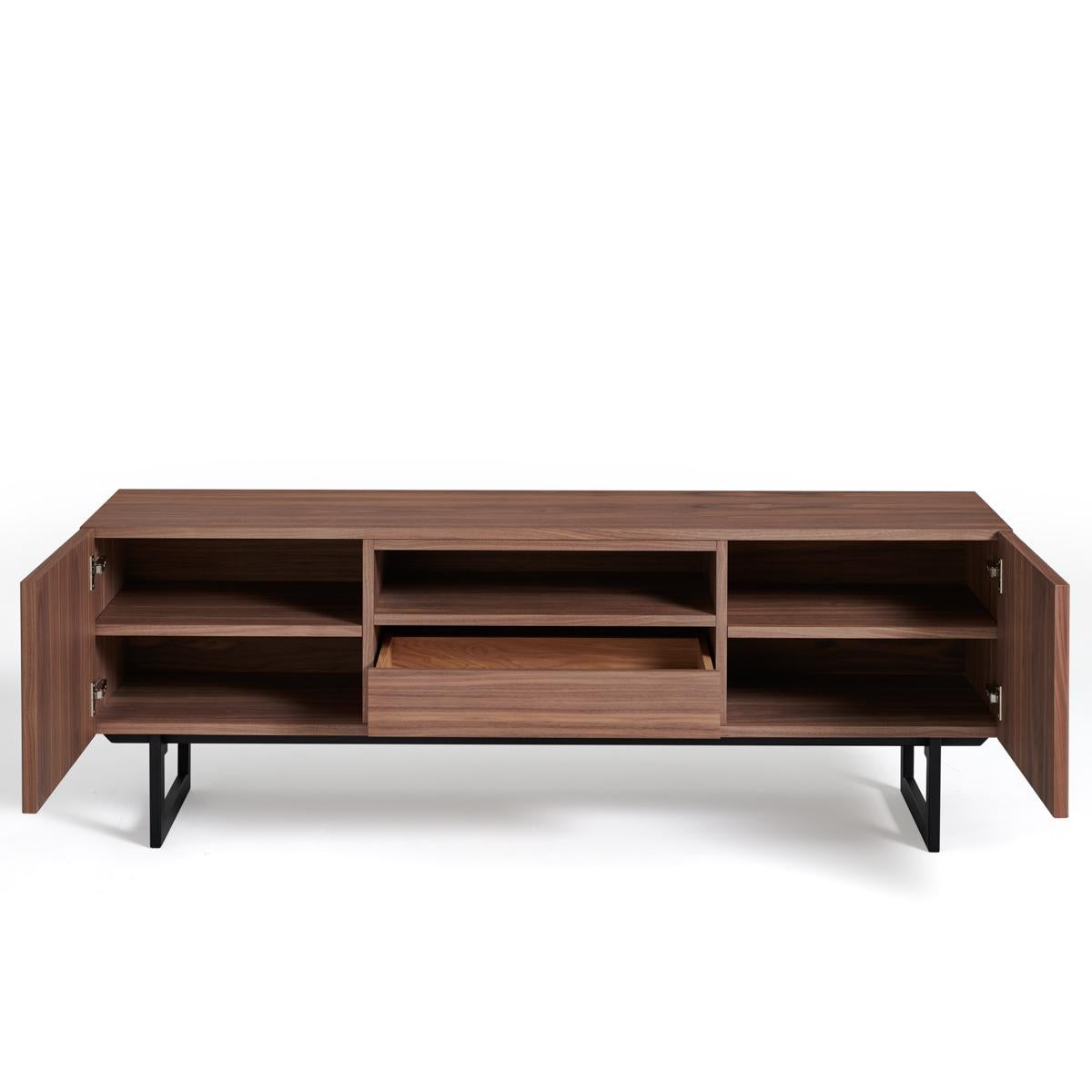 Moderno Porta tv grande con 2 ante e 1 cassetto in noce, design di Christophe Lecomte in vendita