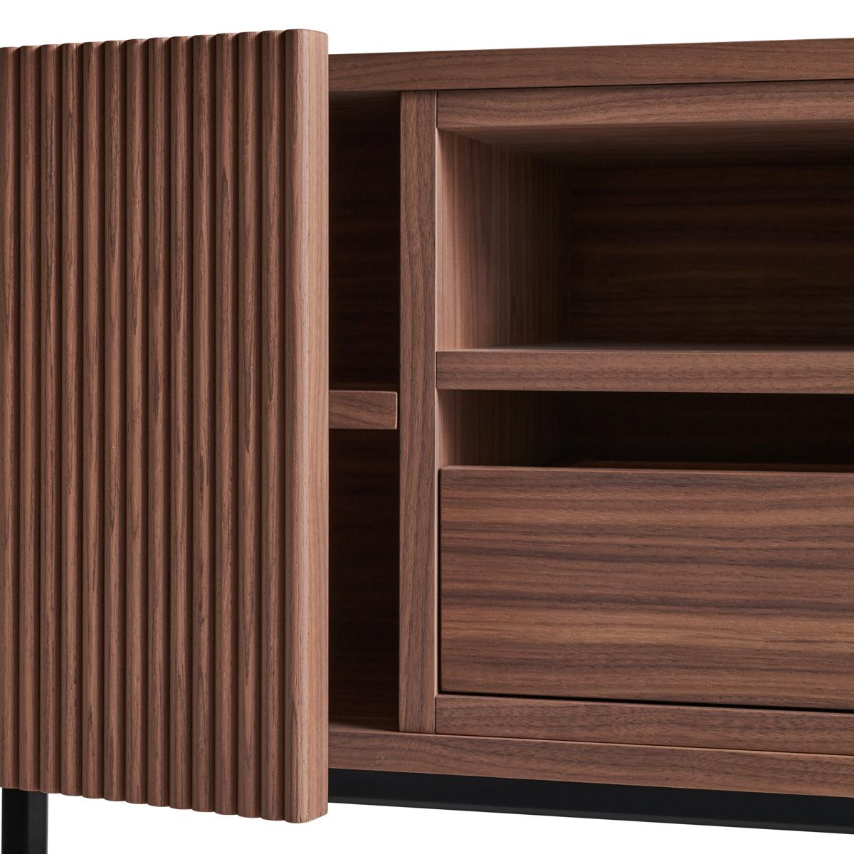 Modern Large tv stand with 2 doors and 1 drawer in walnut, design by Christophe Lecomte For Sale