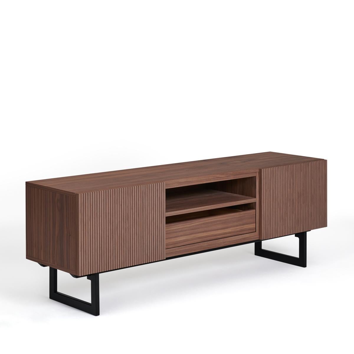 French Large tv stand with 2 doors and 1 drawer in walnut, design by Christophe Lecomte For Sale