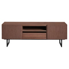 Large tv stand with 2 doors and 1 drawer in walnut, design by Christophe Lecomte