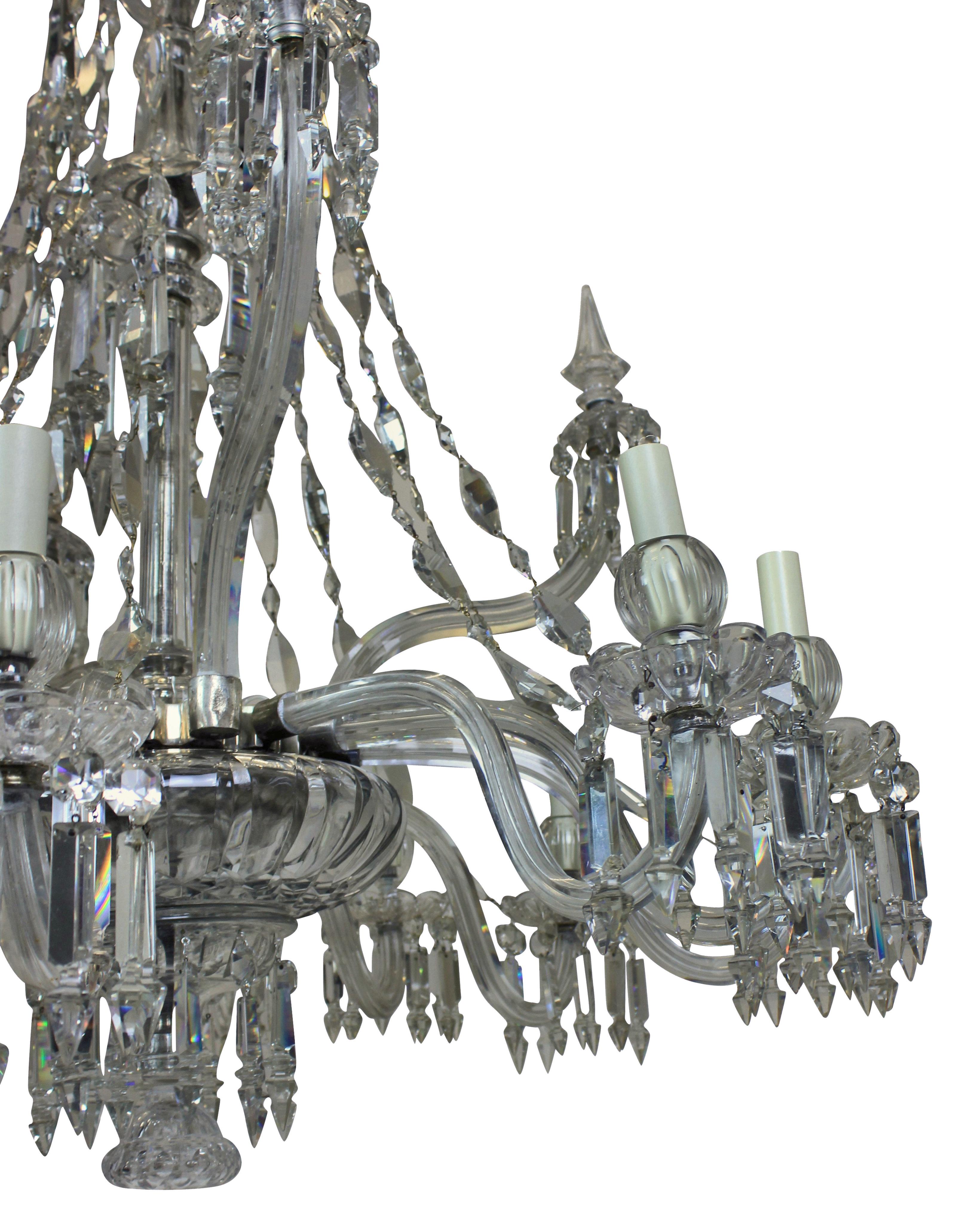 Large Twelve Arm English Cut Glass Chandelier By Osler In Good Condition For Sale In London, GB