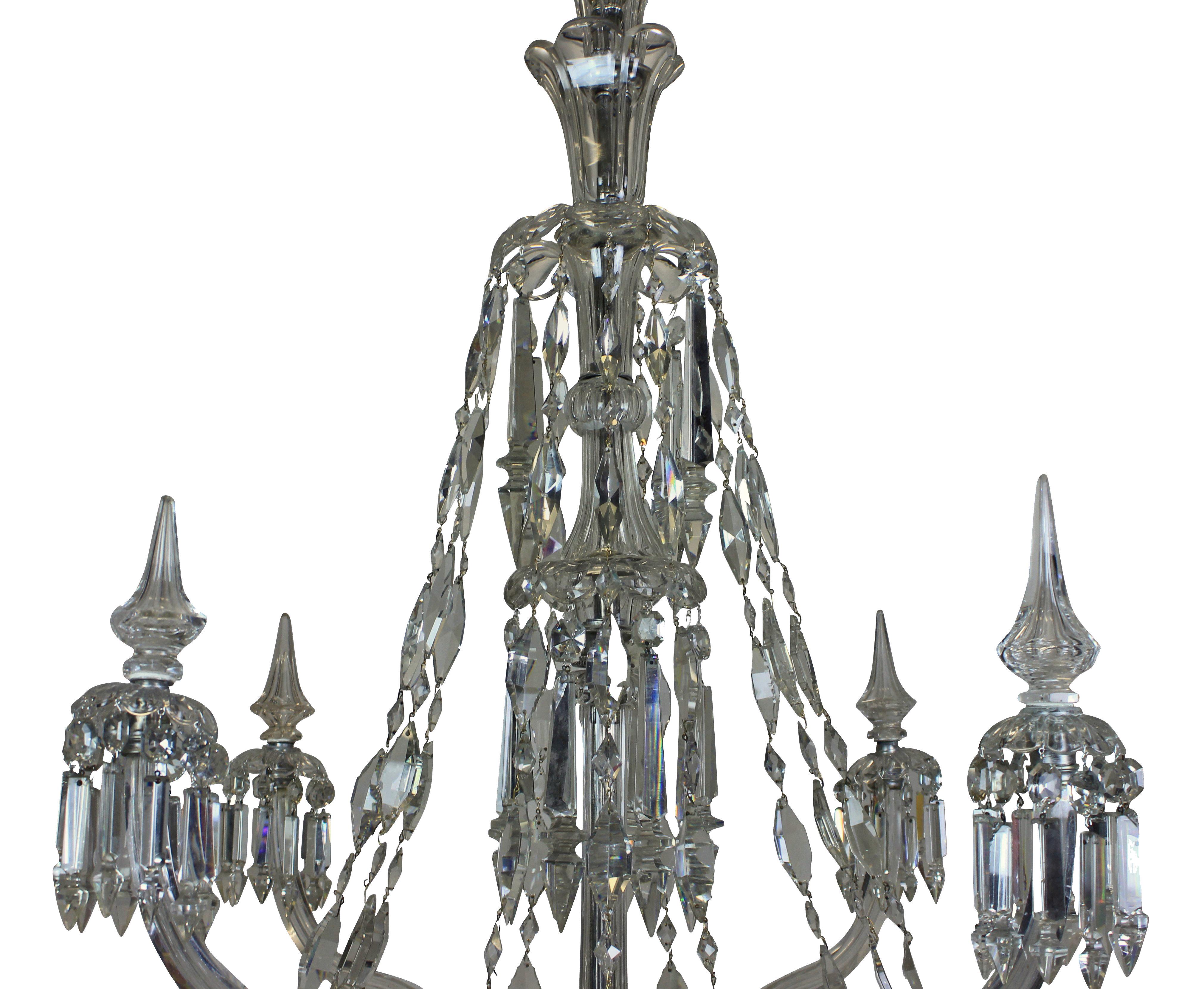 Mid-19th Century Large Twelve Arm English Cut Glass Chandelier By Osler For Sale