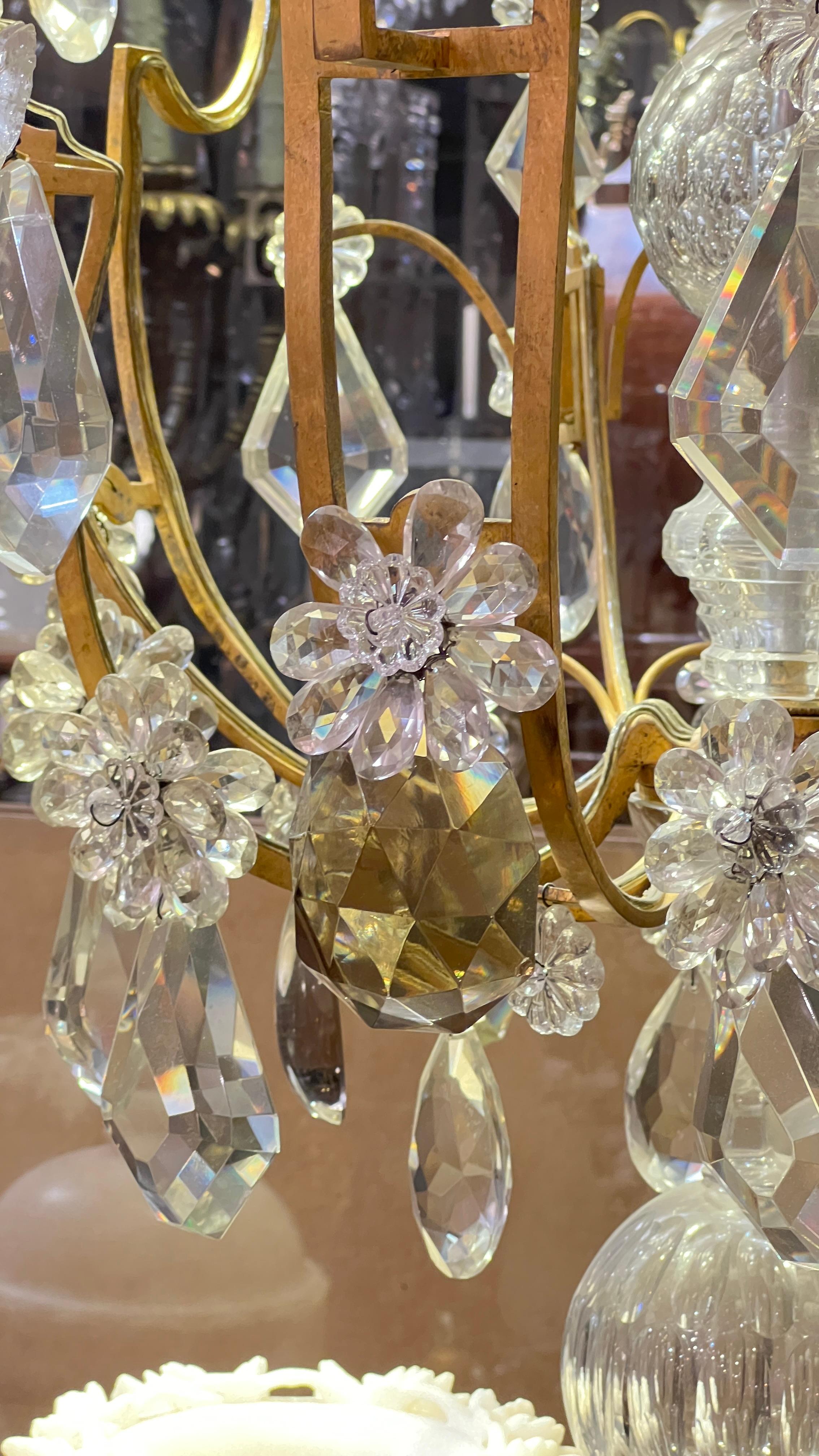 Large Twelve Light Crystal and Bronze Chandelier Attributed to Bagues For Sale 5