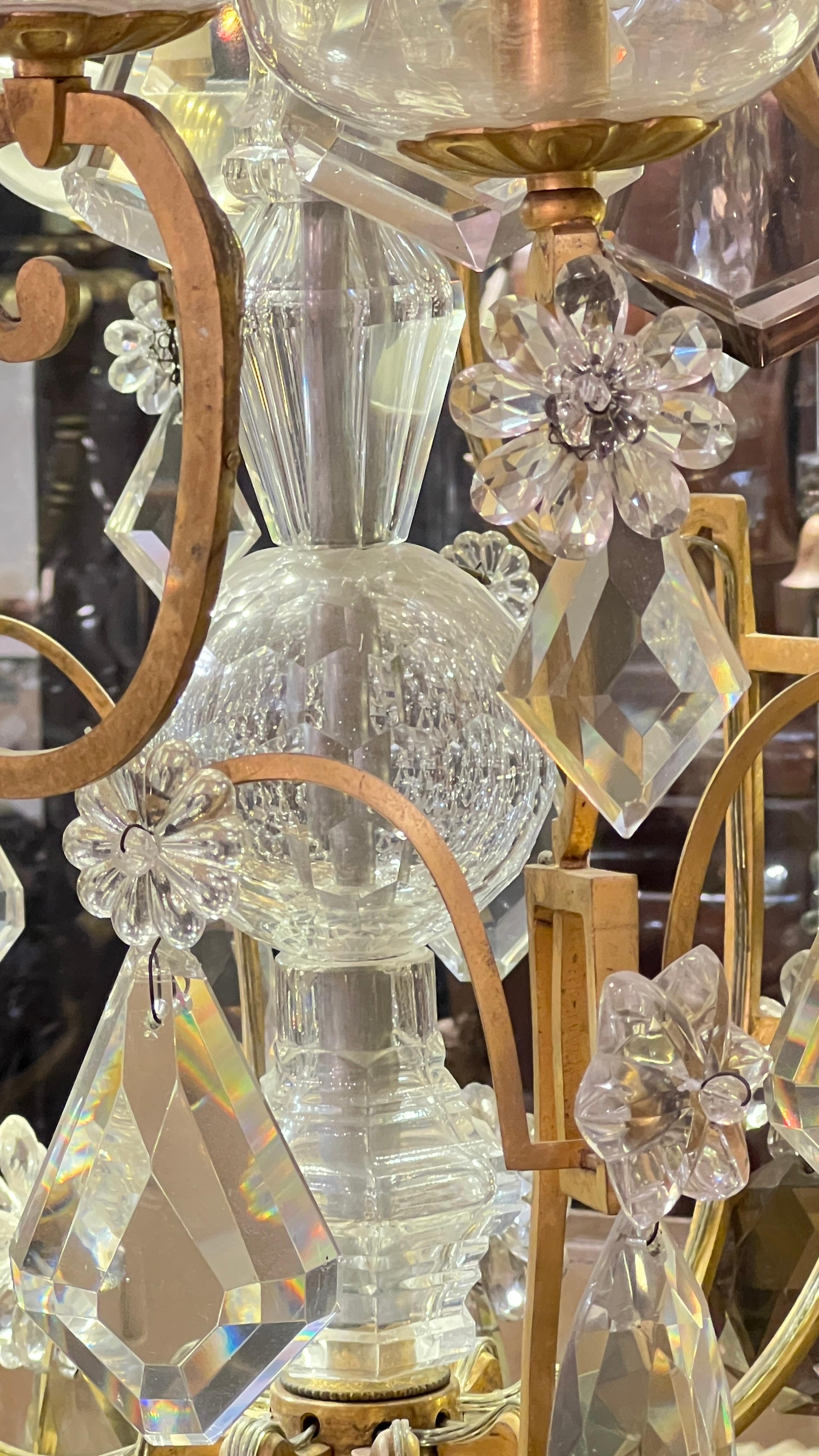 Large Twelve Light Crystal and Bronze Chandelier Attributed to Bagues For Sale 7