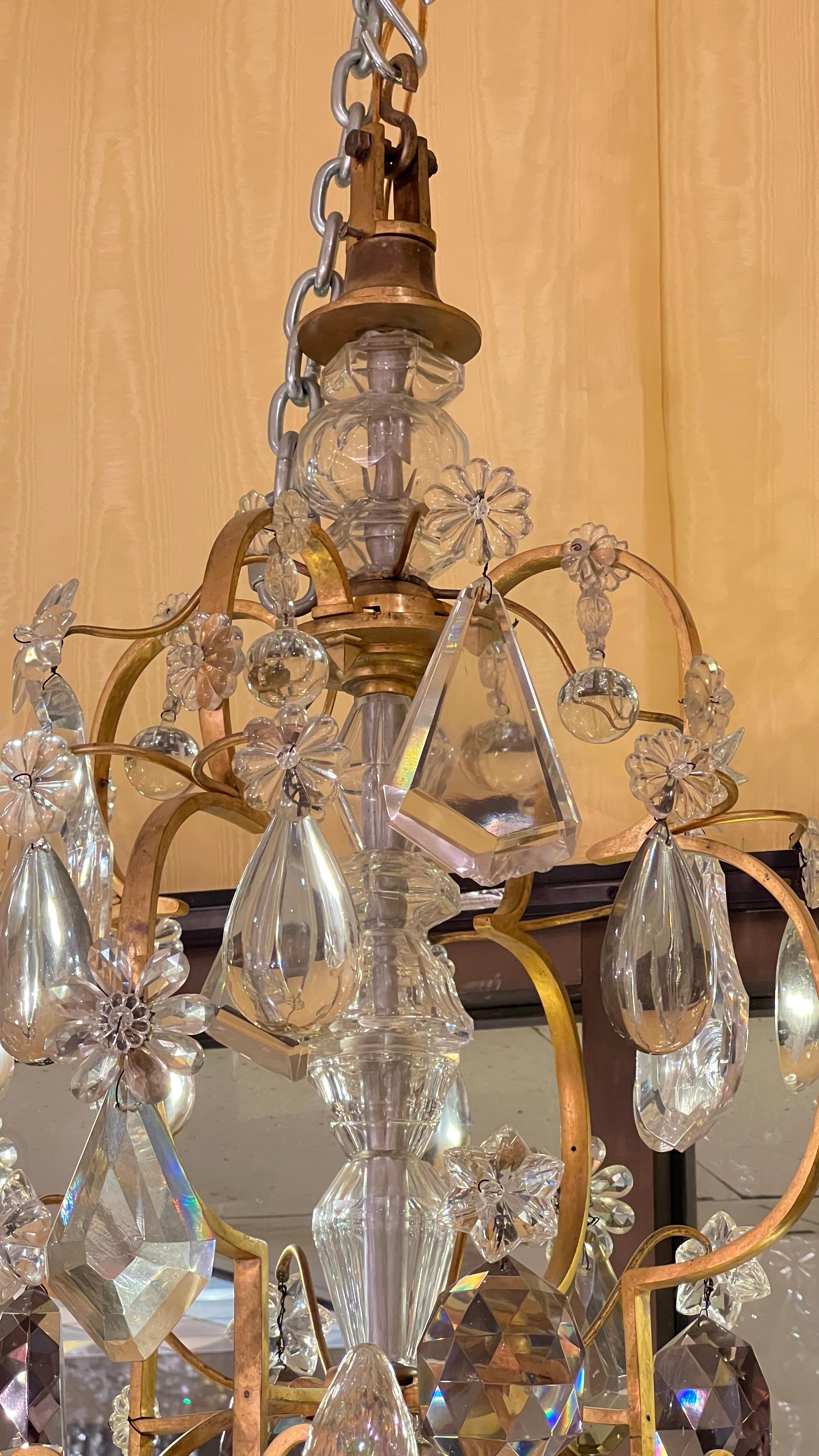 Large Twelve Light Crystal and Bronze Chandelier Attributed to Bagues For Sale 2