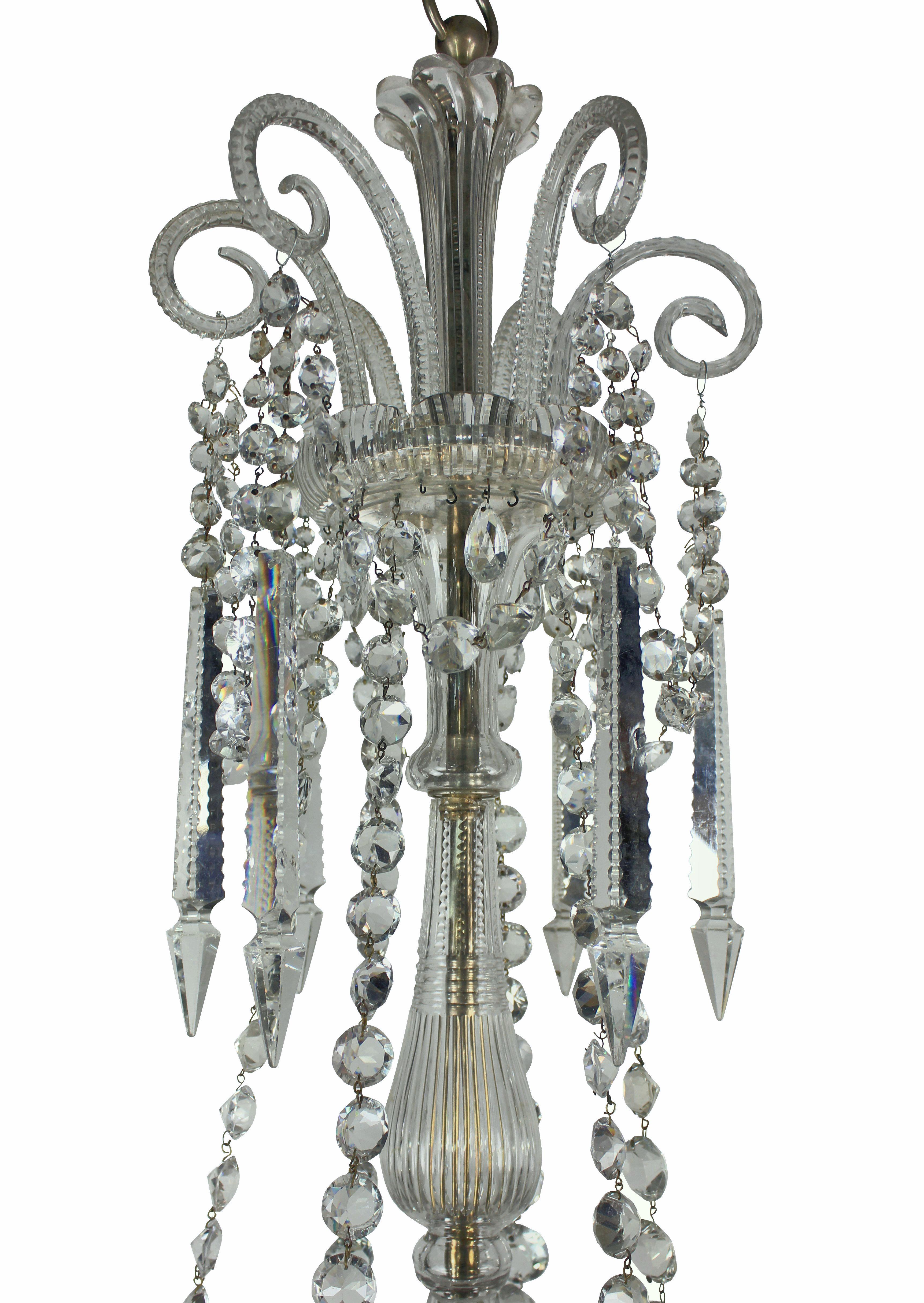 Large Twelve Light Cut Glass Chandelier by Perry of Fine Quality In Good Condition For Sale In London, GB