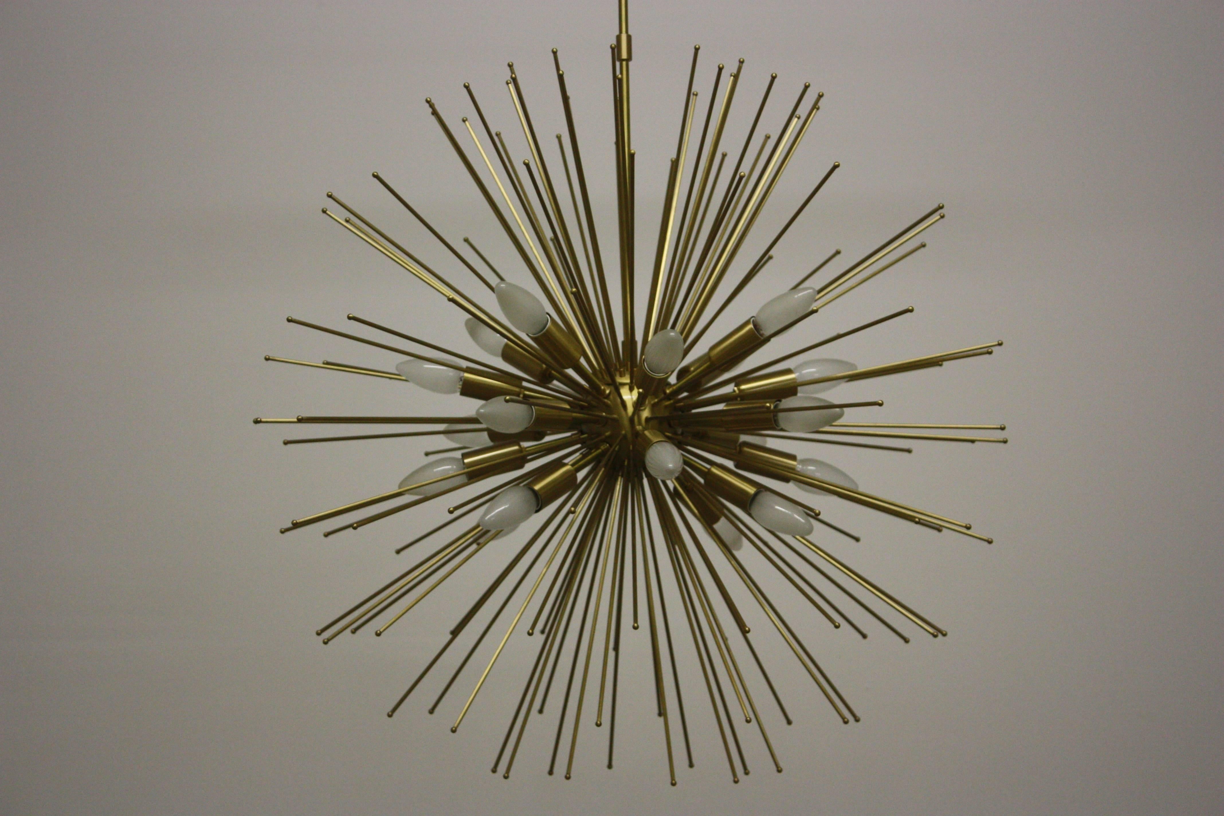 Mid-Century Modern Large Twenty-Light Brass Sputnik or Urchin Chandelier