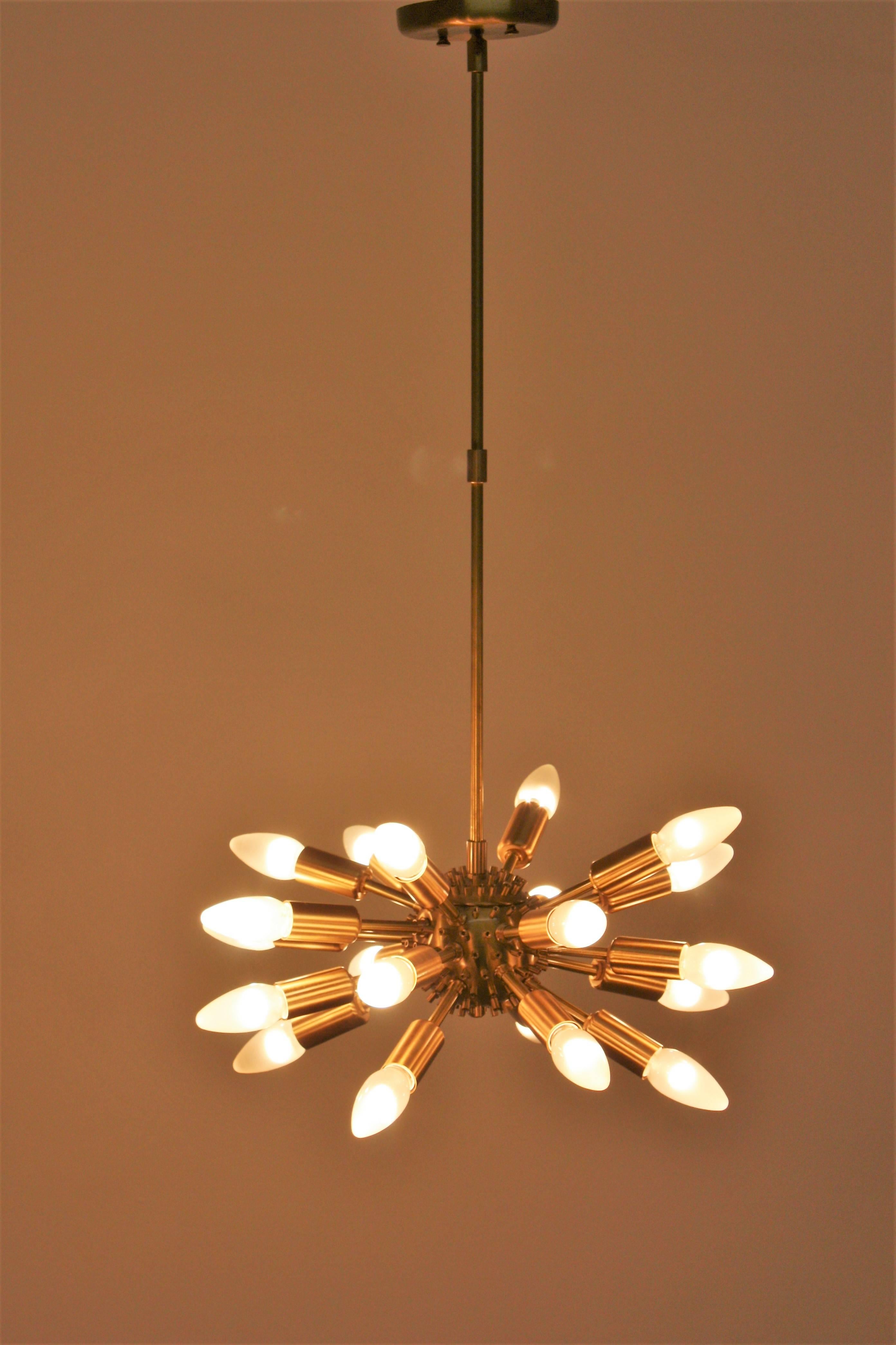 20th Century Large Twenty-Light Brass Sputnik or Urchin Chandelier