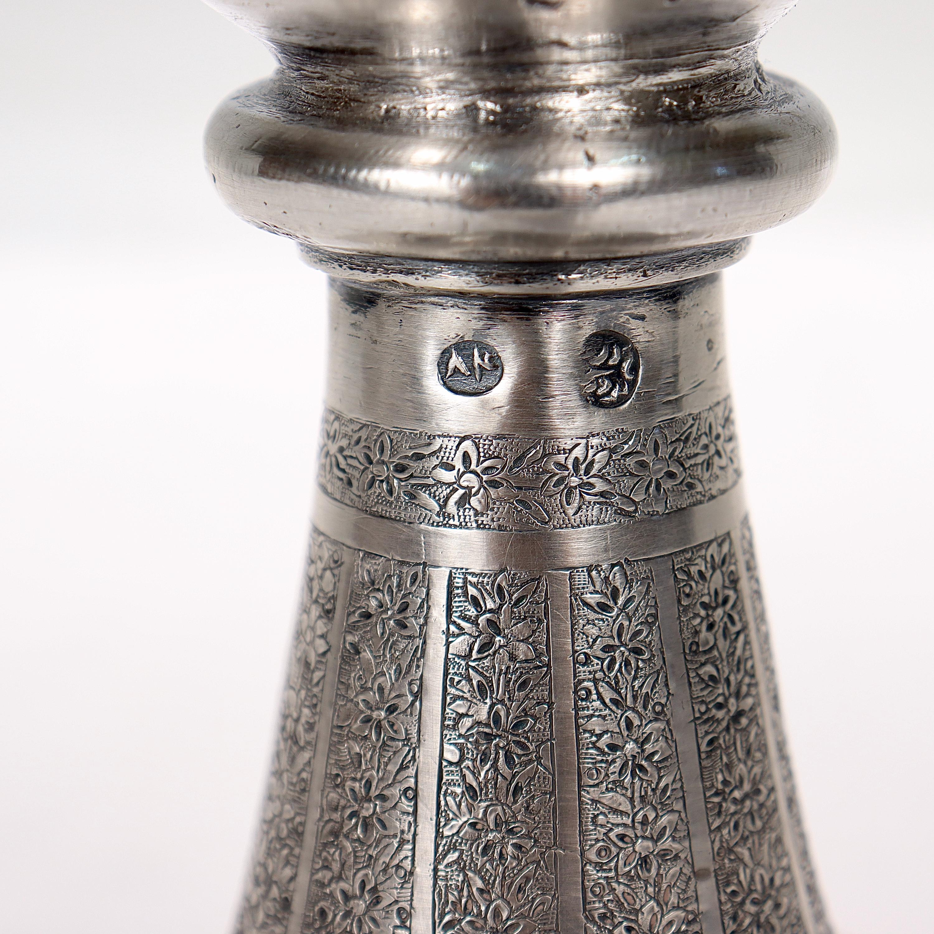 Large Twin-Handled Old or Antique Islamic Ottoman / Persian Repoussé Silver Vase For Sale 7